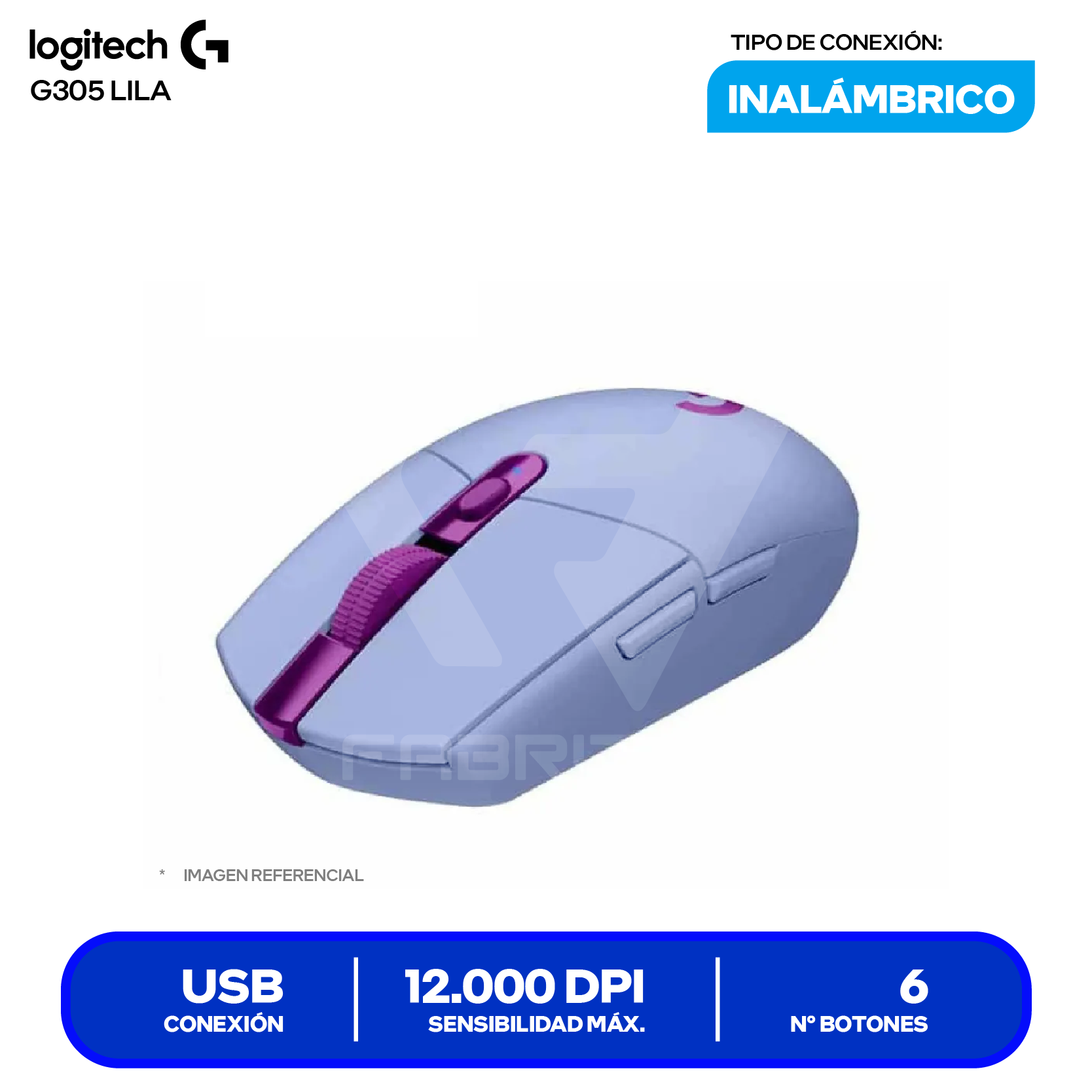 Mouse Gamer Inalámbrico Logitech G305 Lightspeed ( 910-006020 ) Lila 12.000 DPI