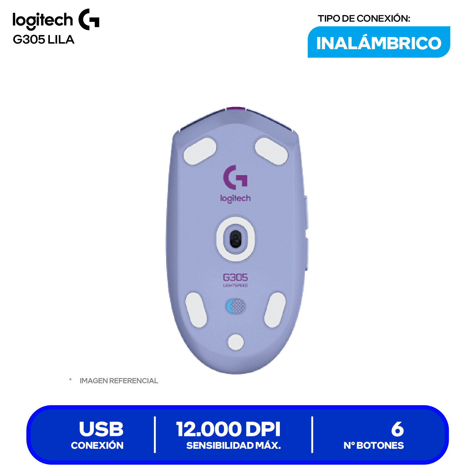 Mouse Gamer Inalámbrico Logitech G305 Lightspeed ( 910-006020 ) Lila 12.000 DPI
