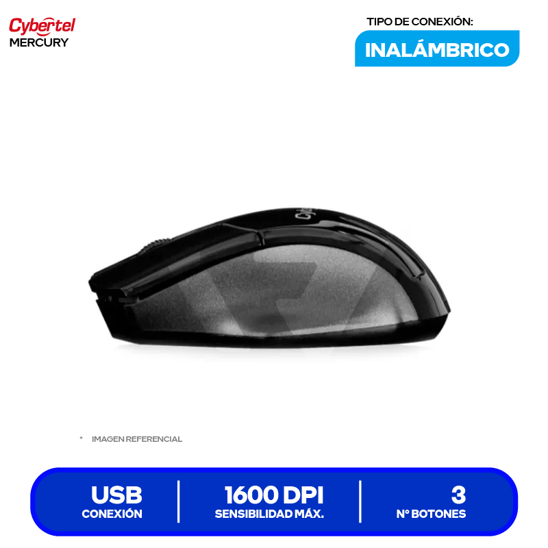 Mouse Inalámbrico Cybertel Mercury ( CYB M308 ) Negro 1600 DPI