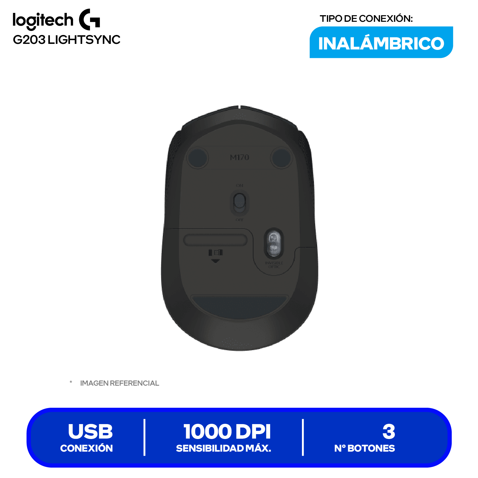 Mouse Inalámbrico Logitech M170 ( 910-004940 )  Negro 1000 DPI