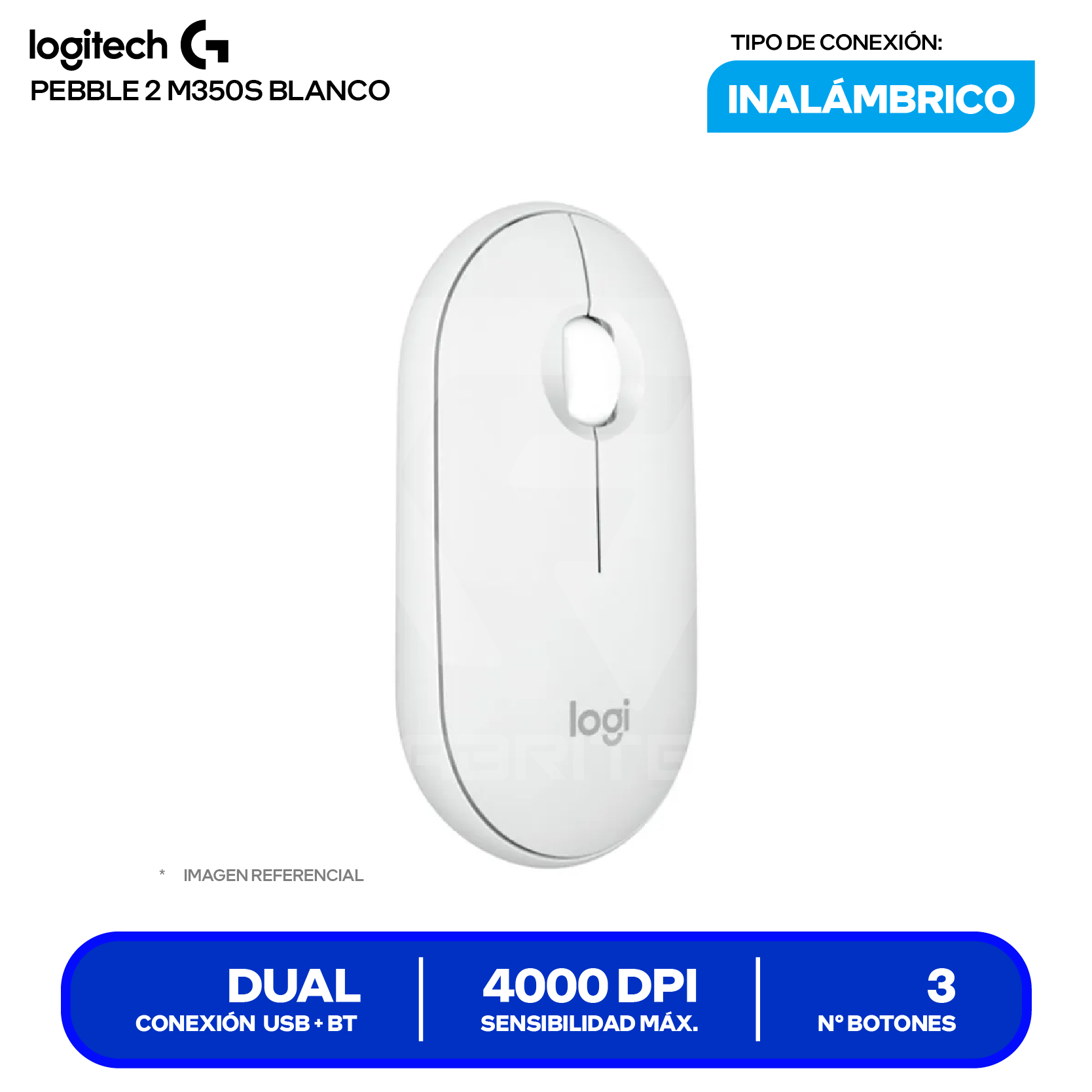 Mouse Inalámbrico Logitech Pebble 2 M350S ( 910-007047 ) Blanco 4000 DPI