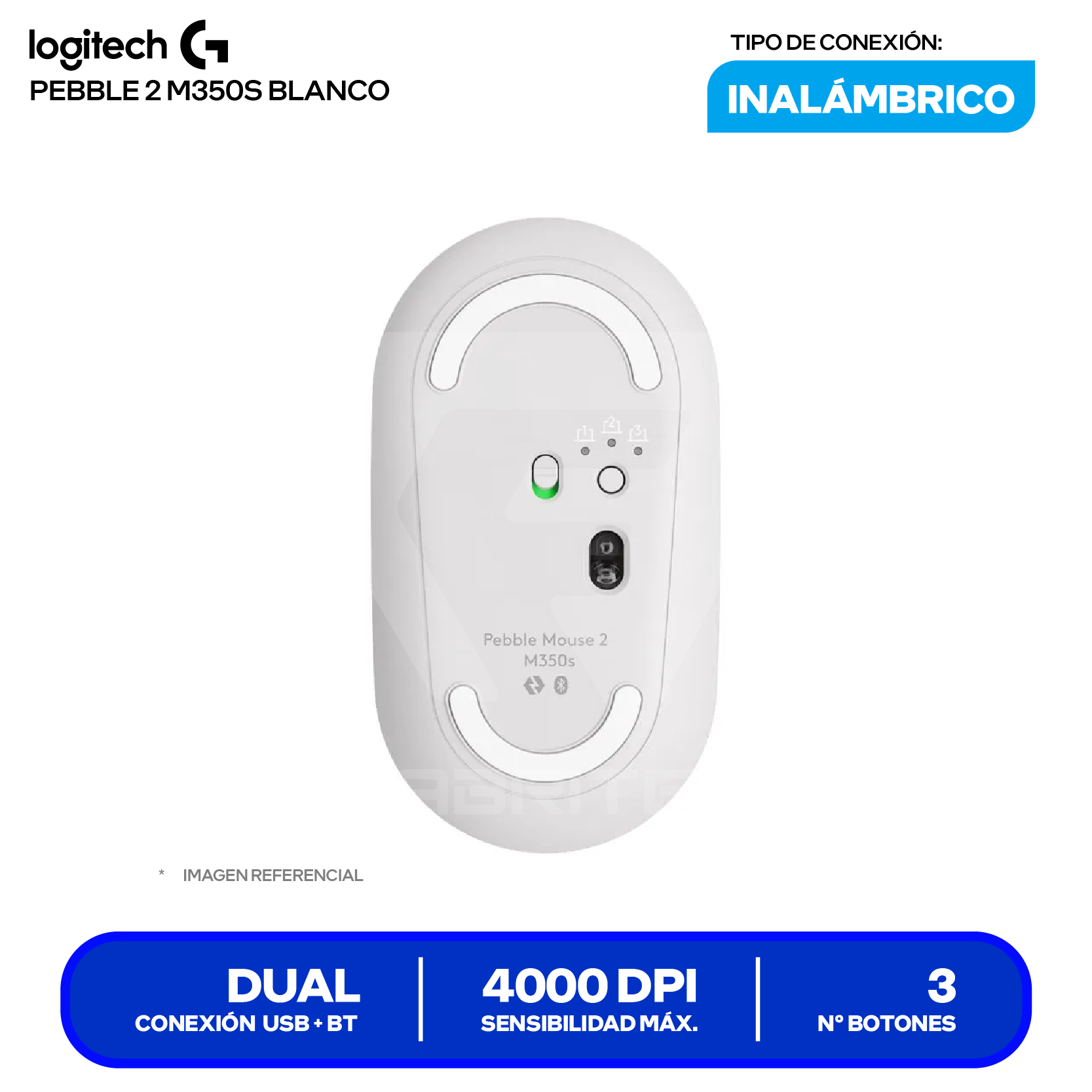 Mouse Inalámbrico Logitech Pebble 2 M350S ( 910-007047 ) Blanco 4000 DPI