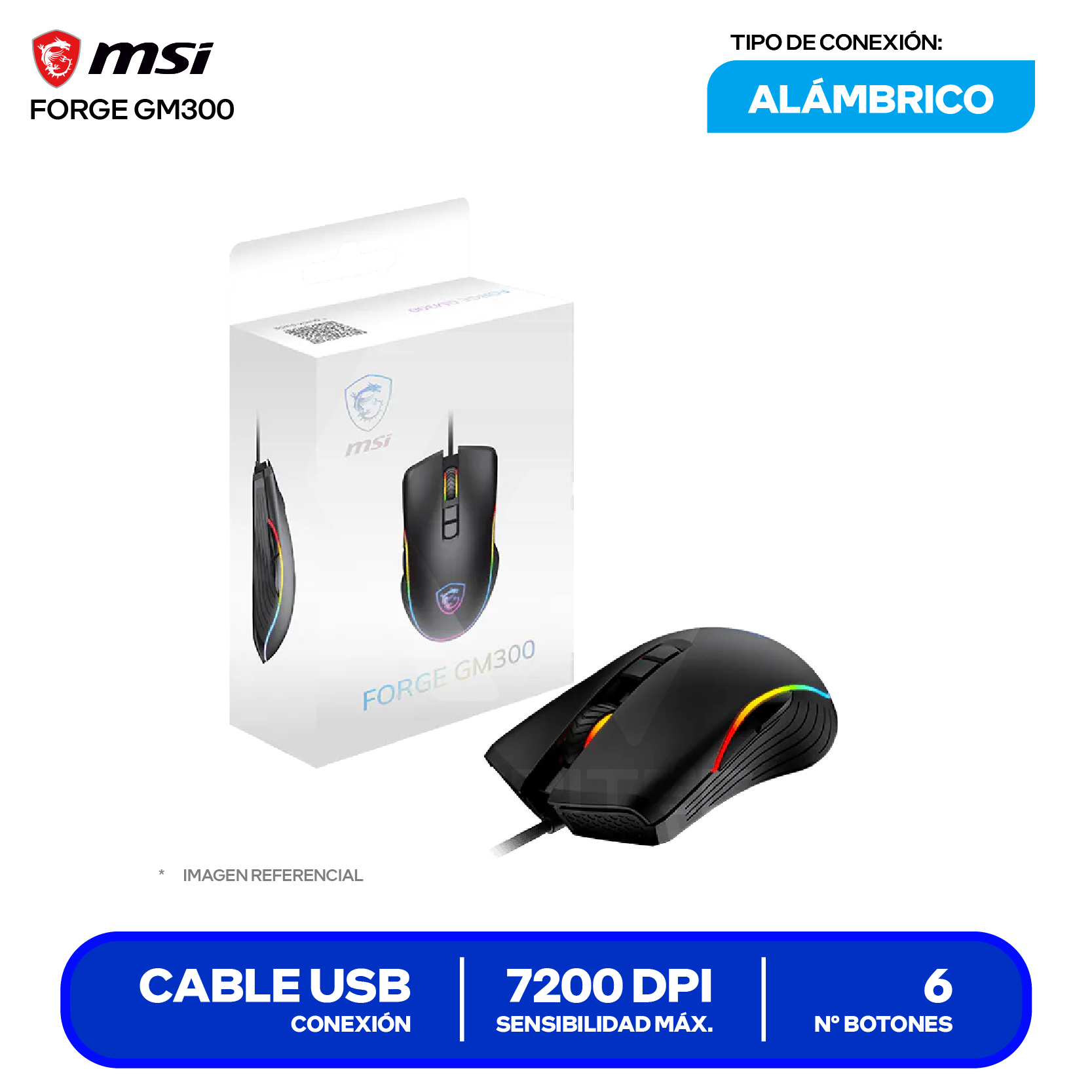 Mouse Gamer MSI Forge GM300 ( FORGE GM300 ) Negro 7200 DPI