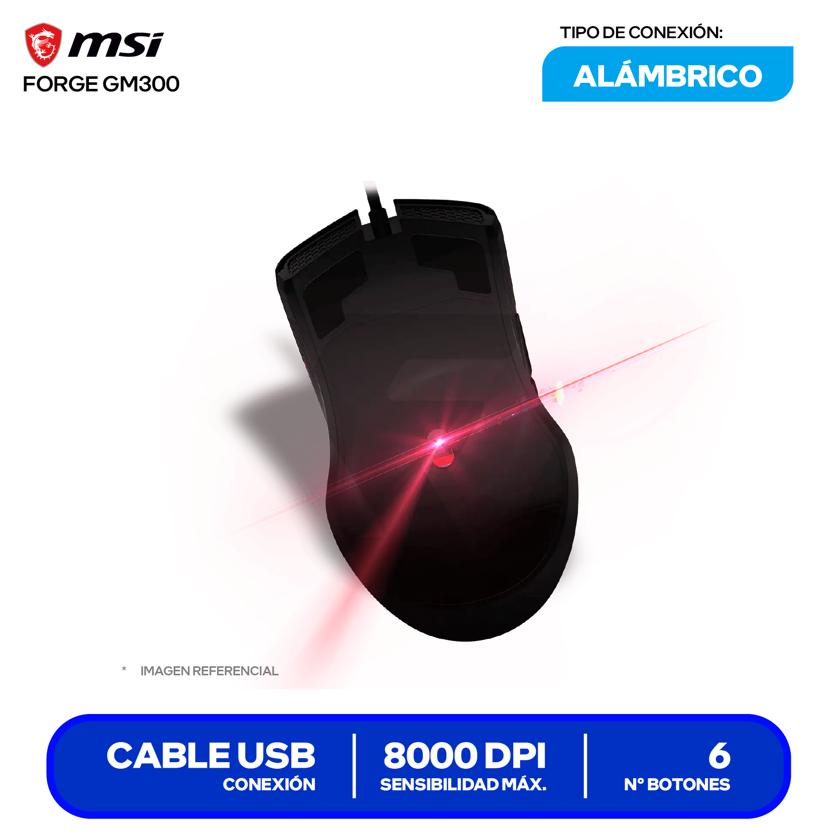 Mouse Gamer MSI Forge GM300 ( FORGE GM300 ) Negro 7200 DPI