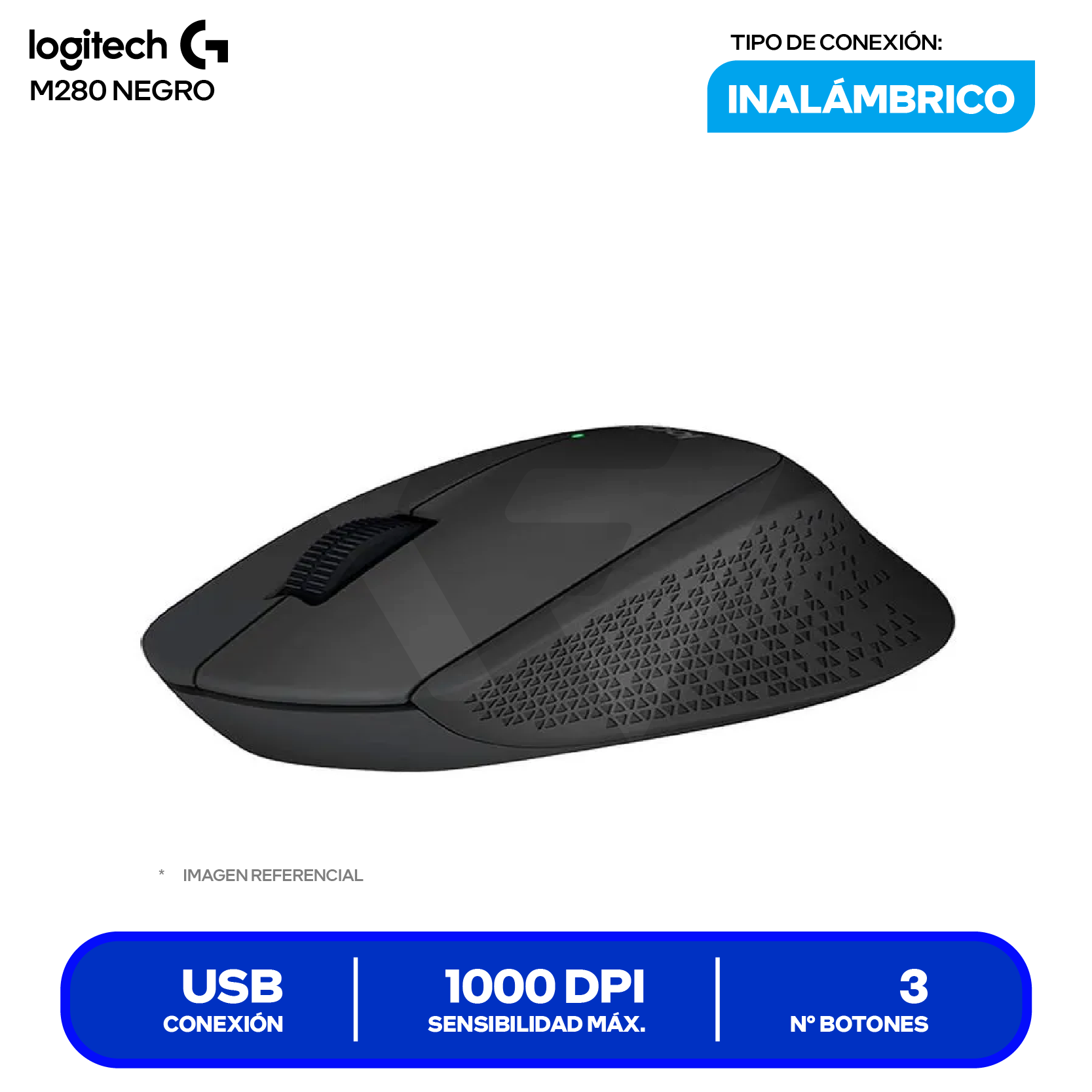 Mouse Inalámbrico Logitech M280 ( 910-004284 ) Negro 1000 DPI