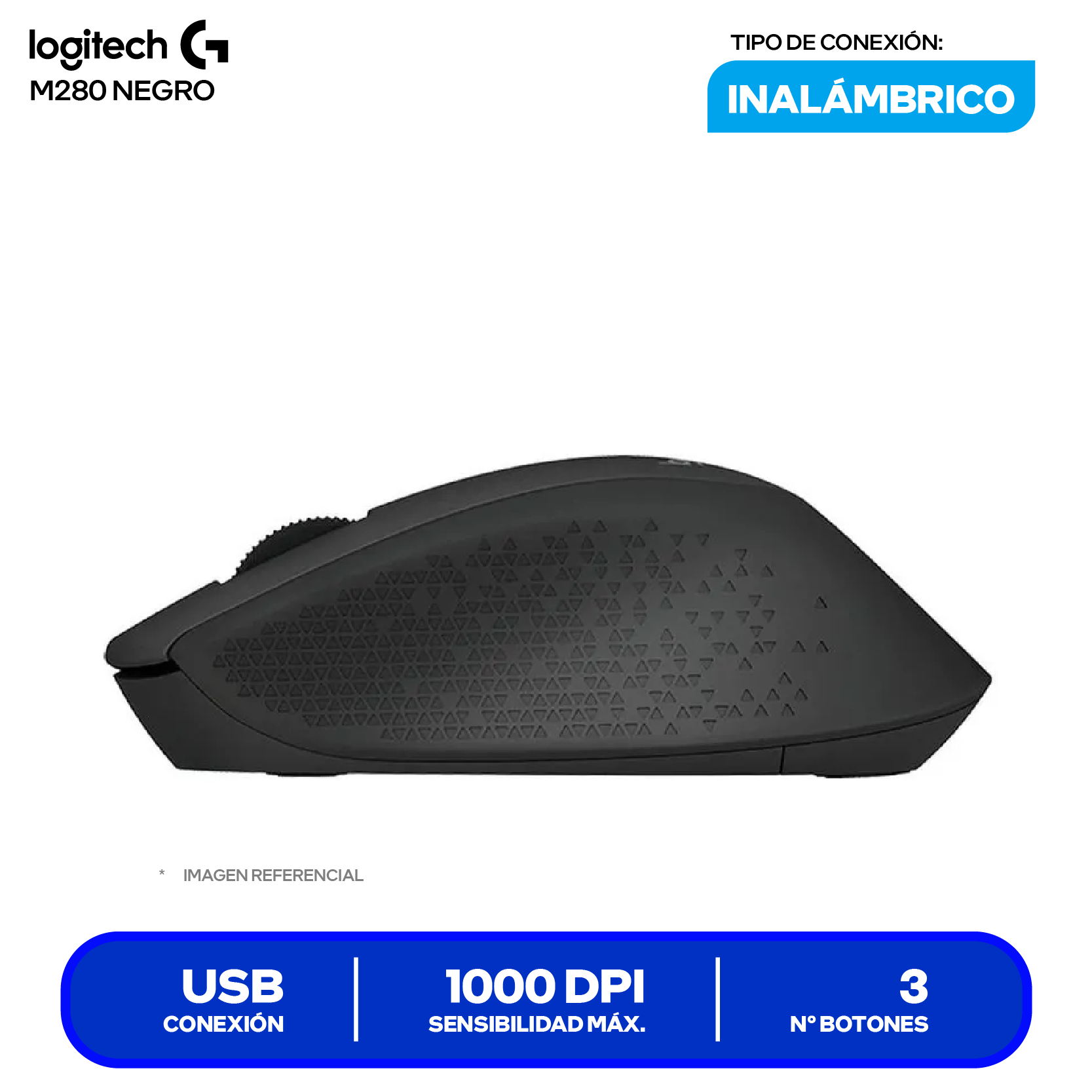 Mouse Inalámbrico Logitech M280 ( 910-004284 ) Negro 1000 DPI