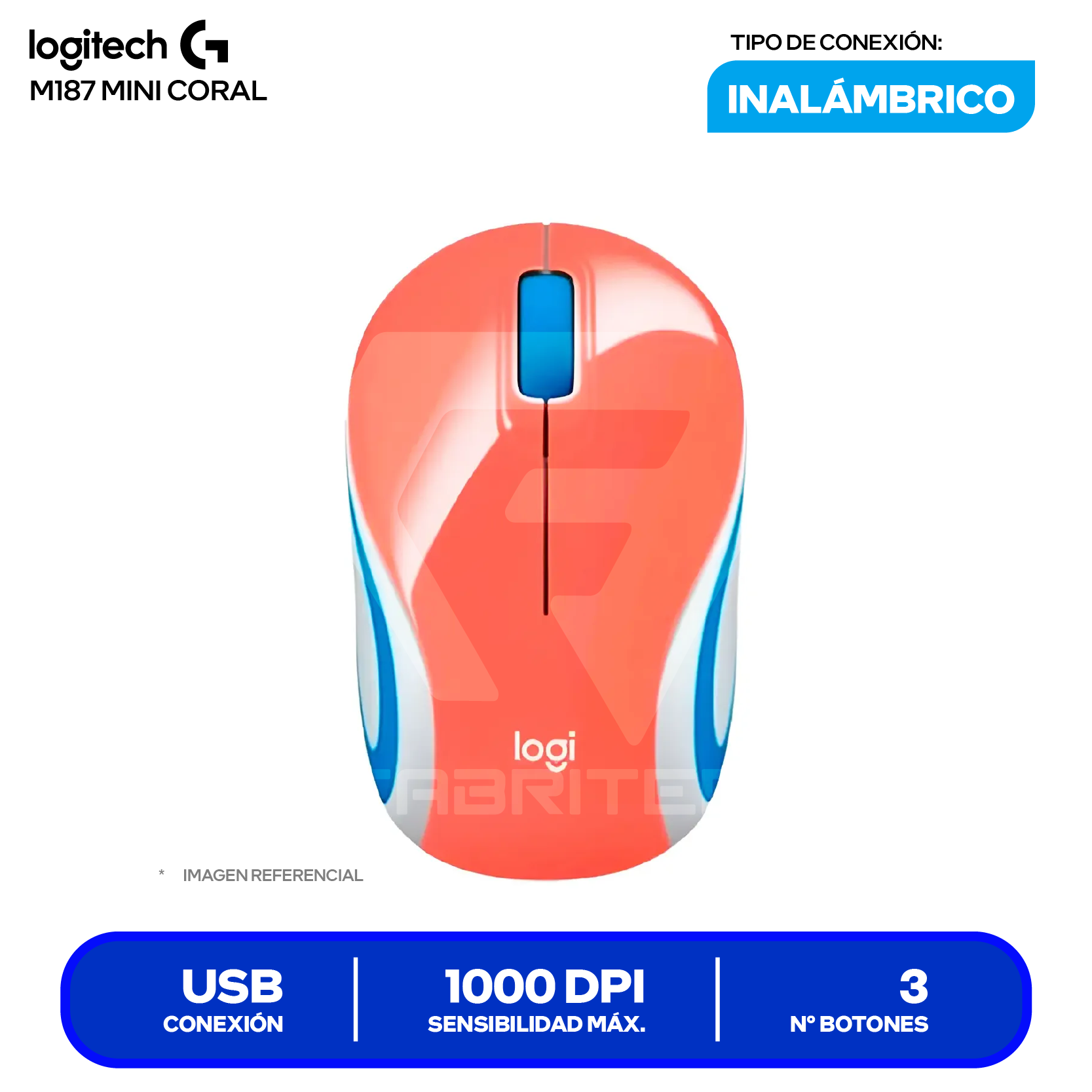 Mouse Inalámbrico Logitech M187 Mini ( 910-005362 ) Coral 1000 DPI