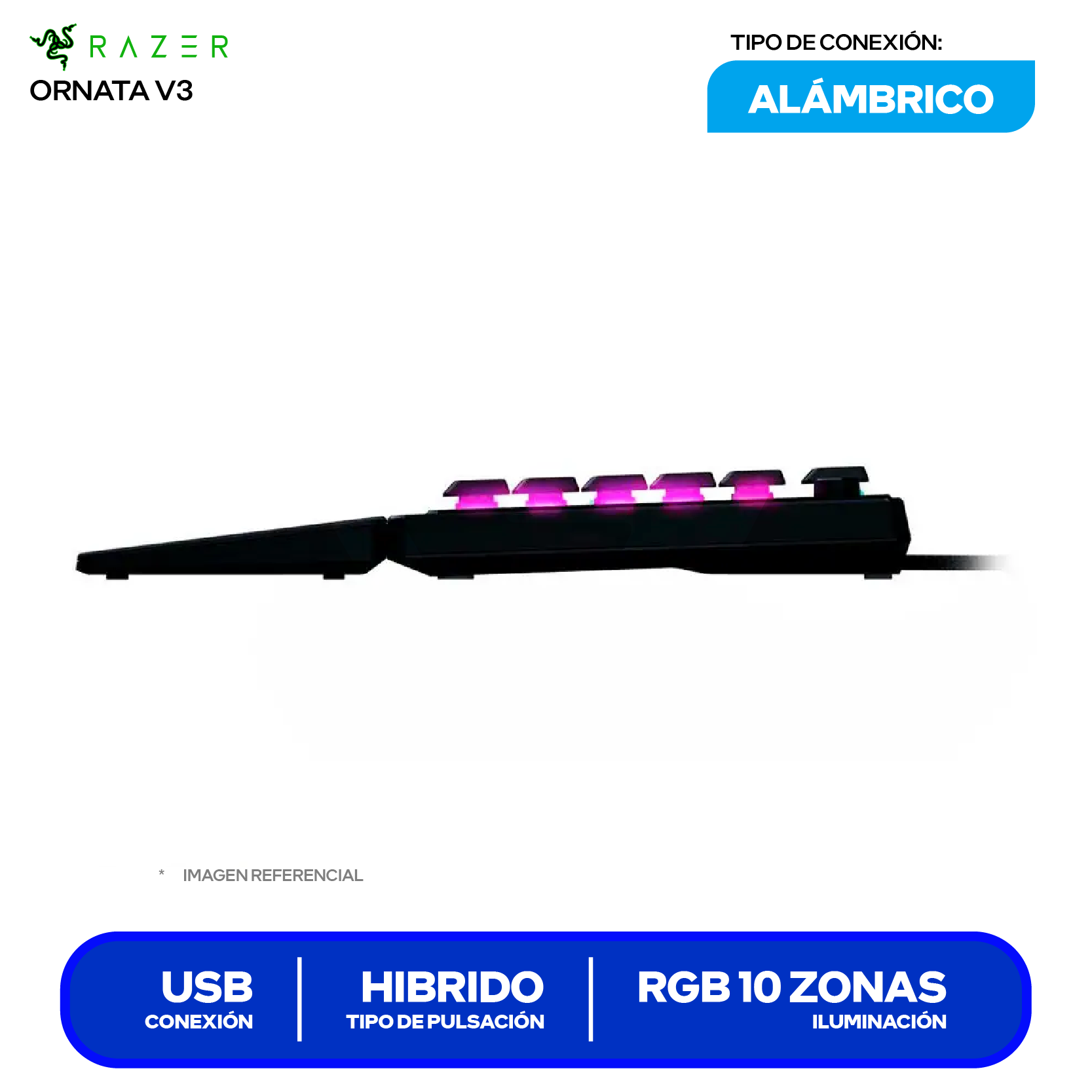 Teclado Gamer Alámbrico Razer Ornata V3 (RZ03-04461100-R311) Semi mecánico RGB