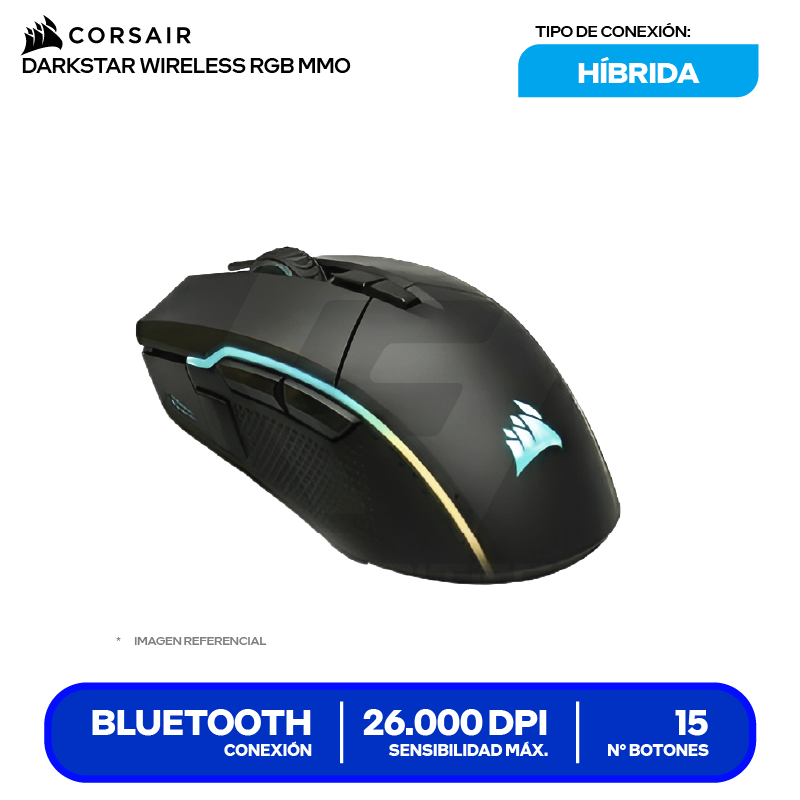Mouse Gamer Inalámbrico Corsair Darkstar (CH-931A011-NA) Negro 26K DPI