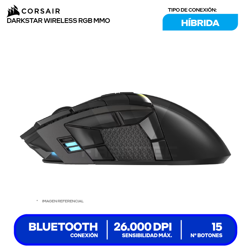 Mouse Gamer Inalámbrico Corsair Darkstar (CH-931A011-NA) Negro 26K DPI