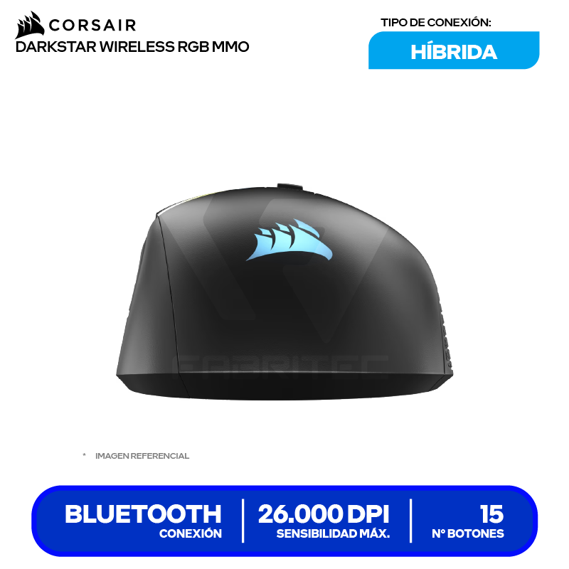 Mouse Gamer Inalámbrico Corsair Darkstar (CH-931A011-NA) Negro 26K DPI