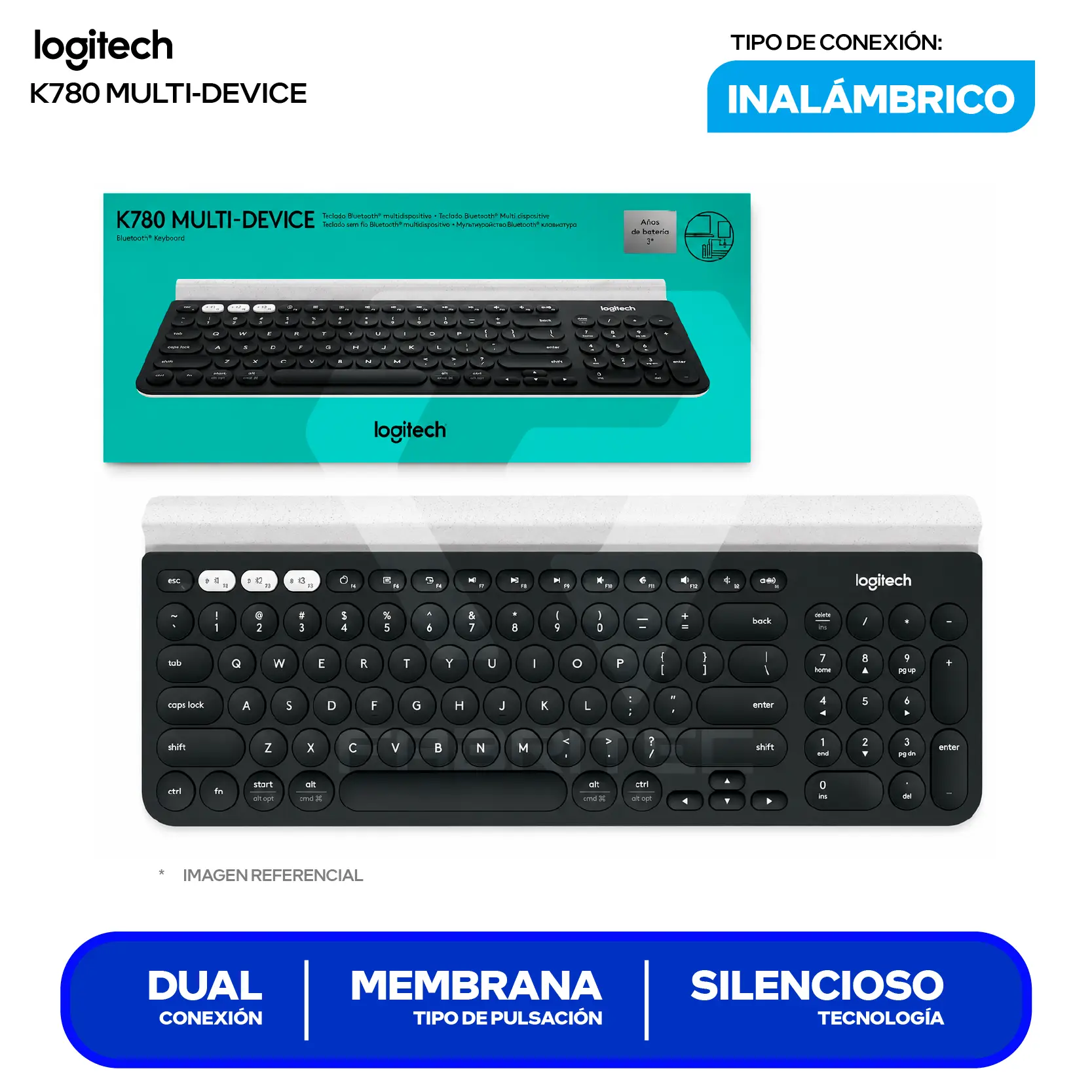 Teclado  Inalámbrico K780 Multi-Device Logitech ( 920-008026 ) Membrana