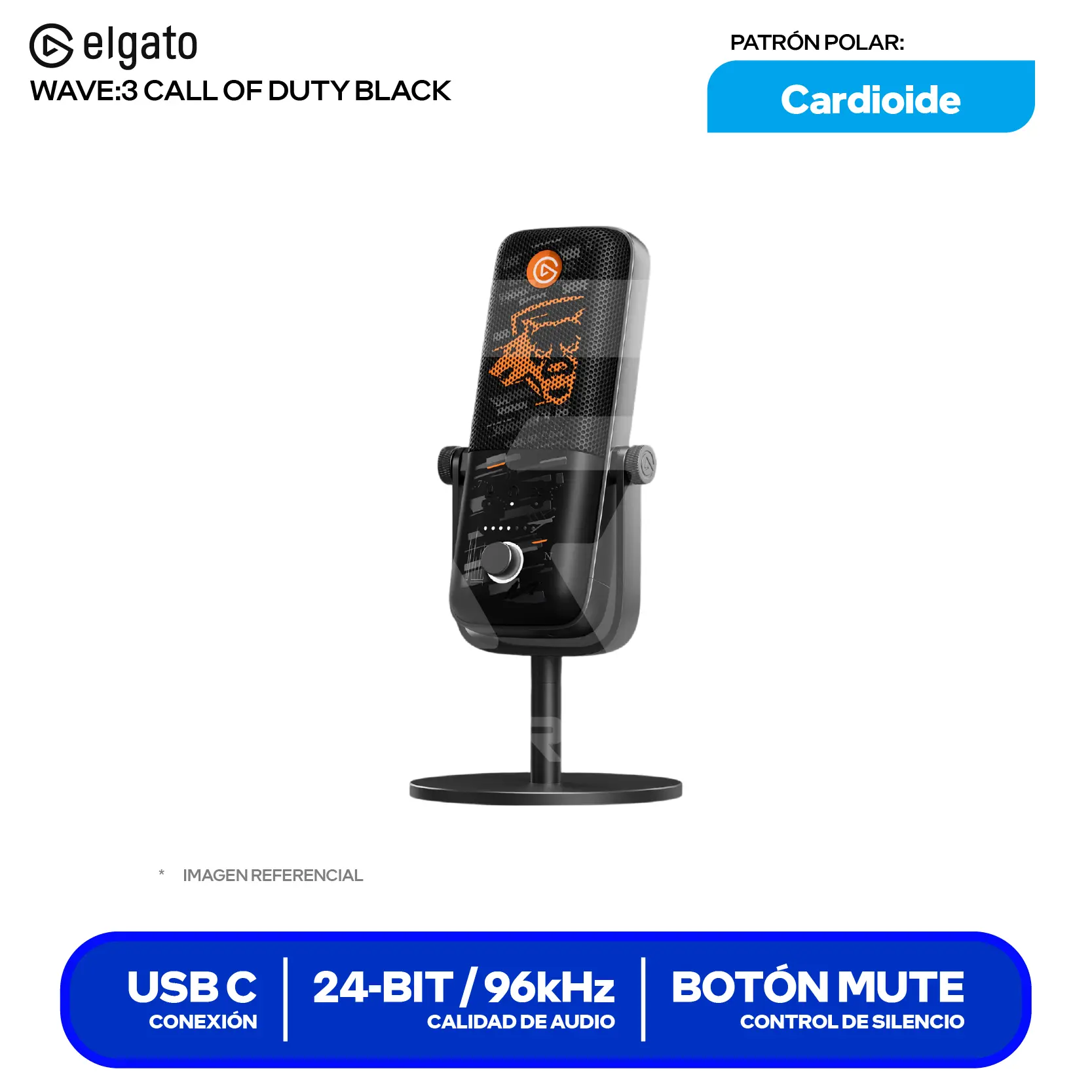 Micrófono Elgato Wave 3 Call of Duty Edición Limitada Negro (10MAB9901-COD24003) USB-C