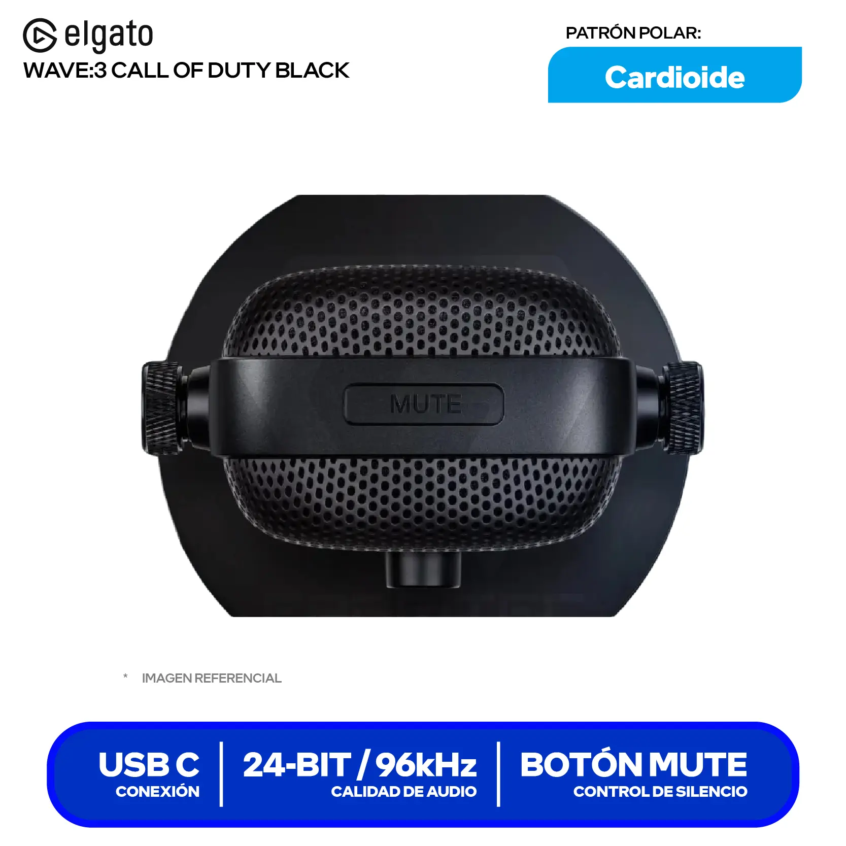 Micrófono Elgato Wave 3 Call of Duty Edición Limitada Negro (10MAB9901-COD24003) USB-C