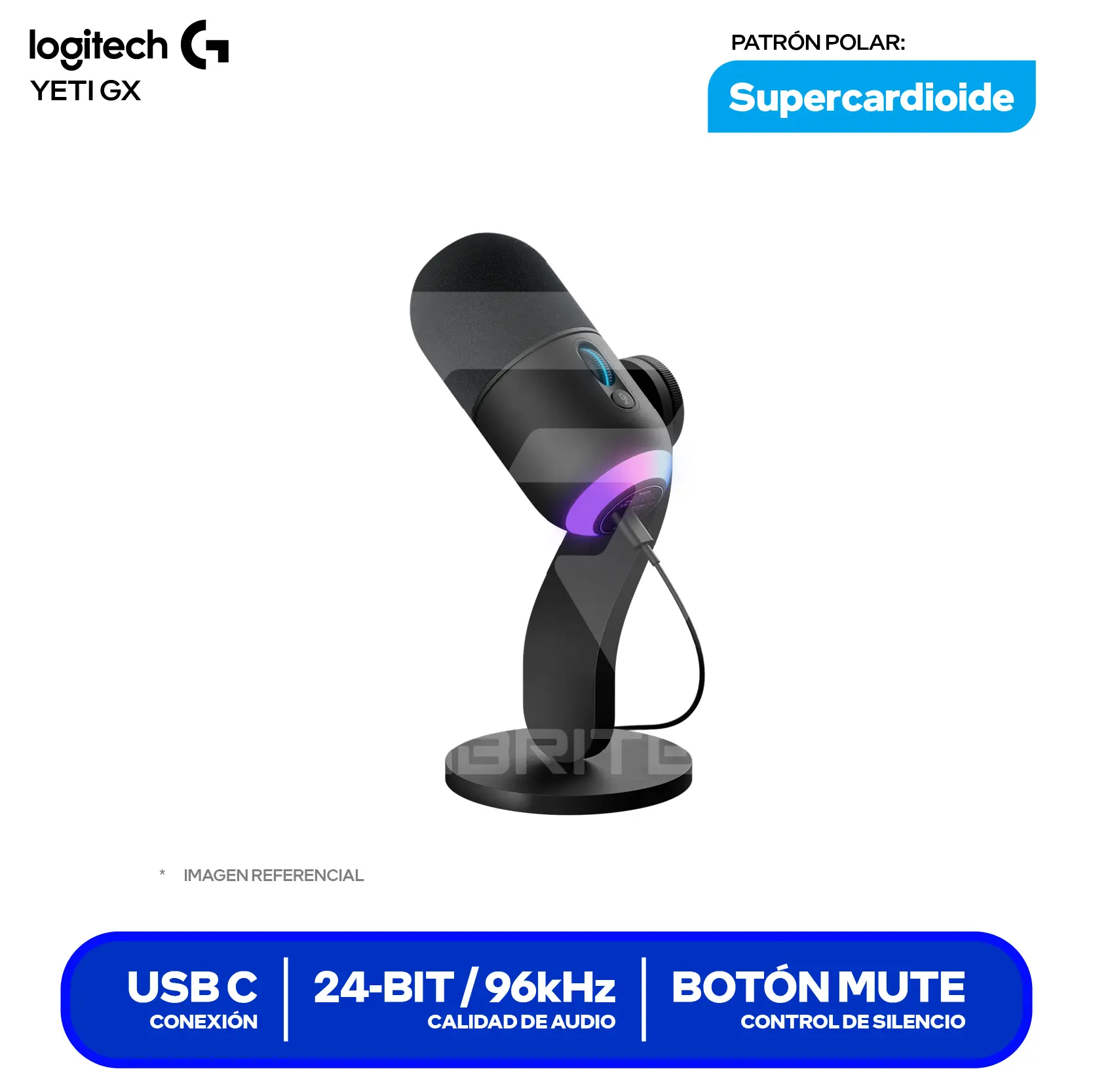 Micrófono Logitech G Yeti GX Negro (10MAB9901-COD24003) USB, RGB