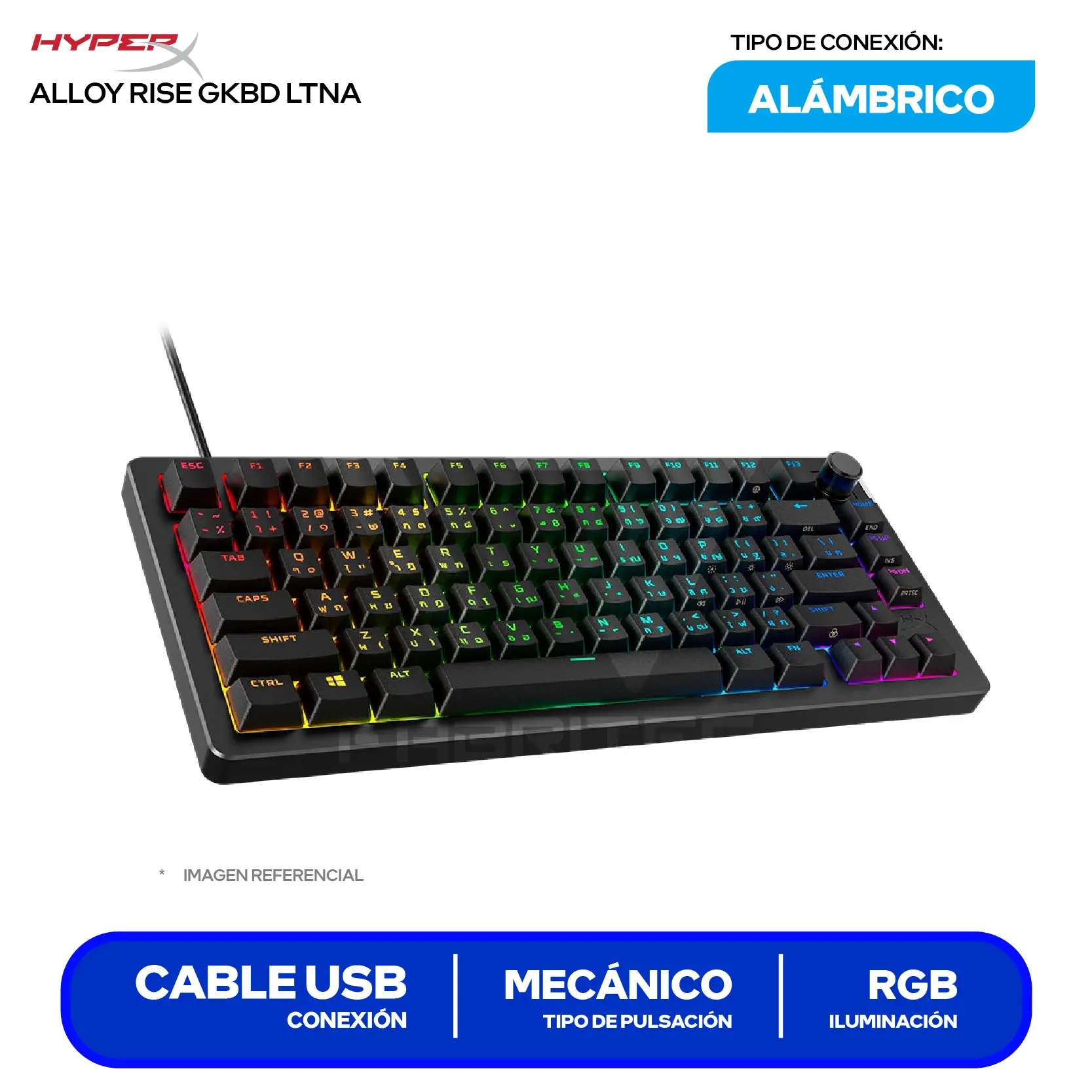 Teclado Gamer Alámbrico Hypex Alloy Rise ( 7G7A4AA#ABM ) Switch Red, Mecánico RGB