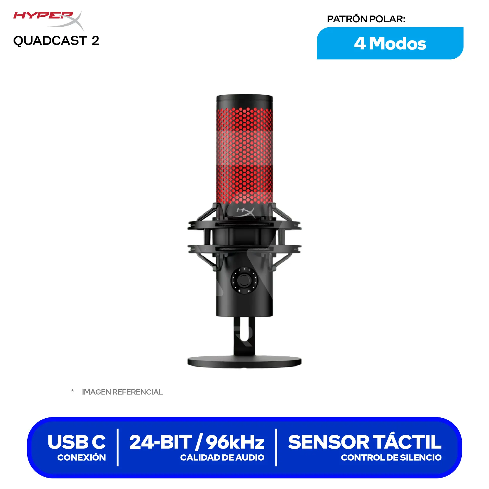 Micrófono HyperX QuadCast 2 Negro/Rojo (872V1AA) USB-C