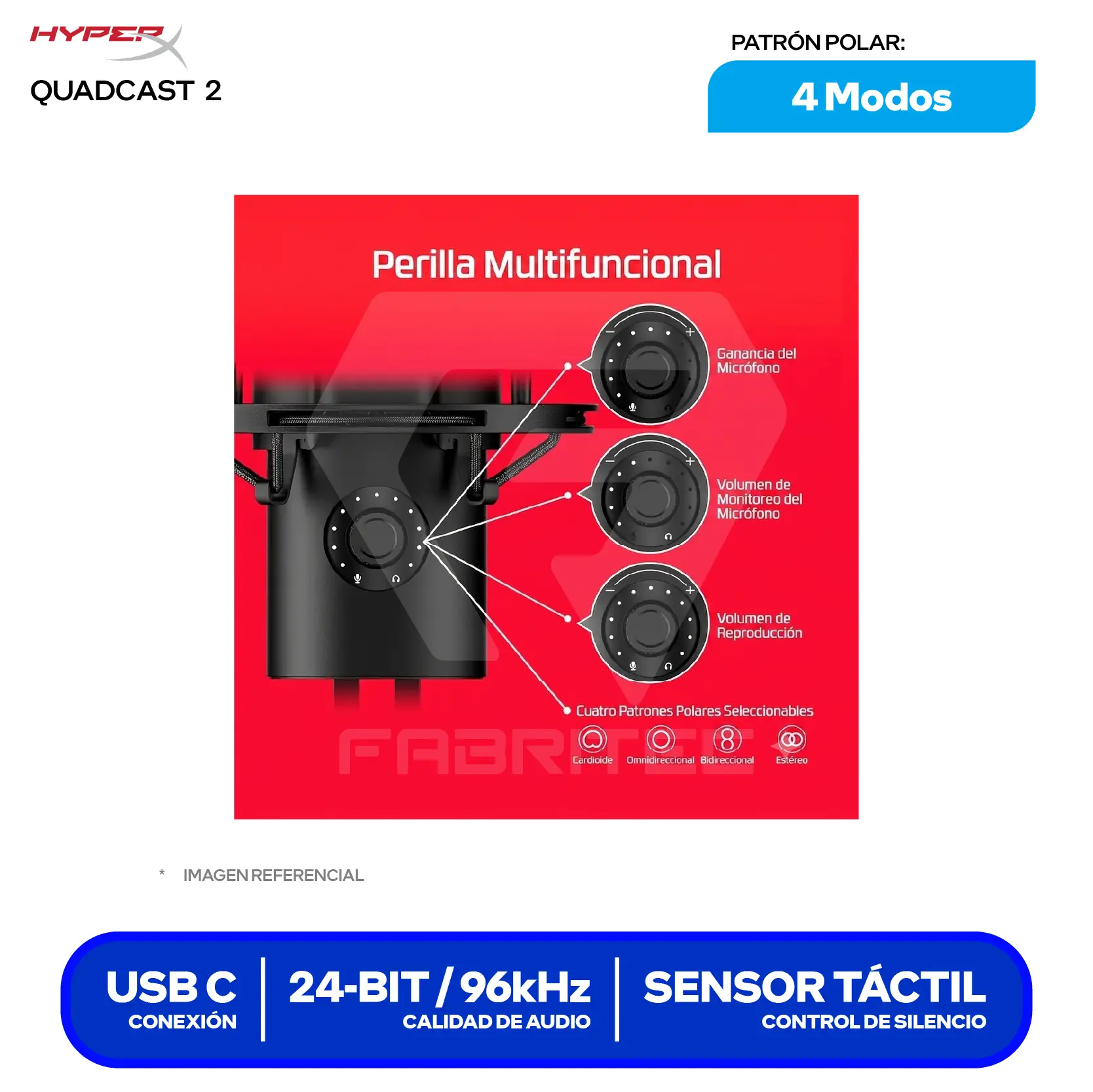 Micrófono HyperX QuadCast 2 Negro/Rojo (872V1AA) USB-C