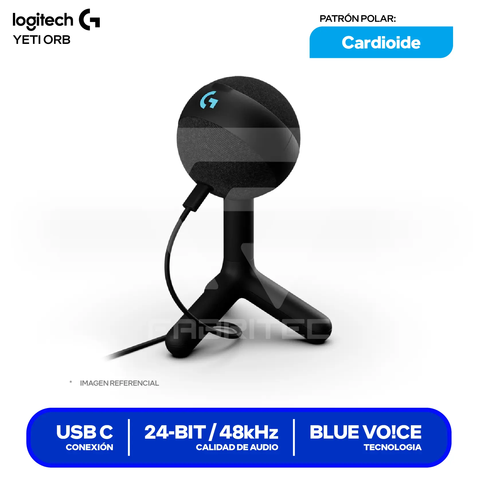 Micrófono Logitech G Yeti Orb Negro (988-000550) USB-C, RGB