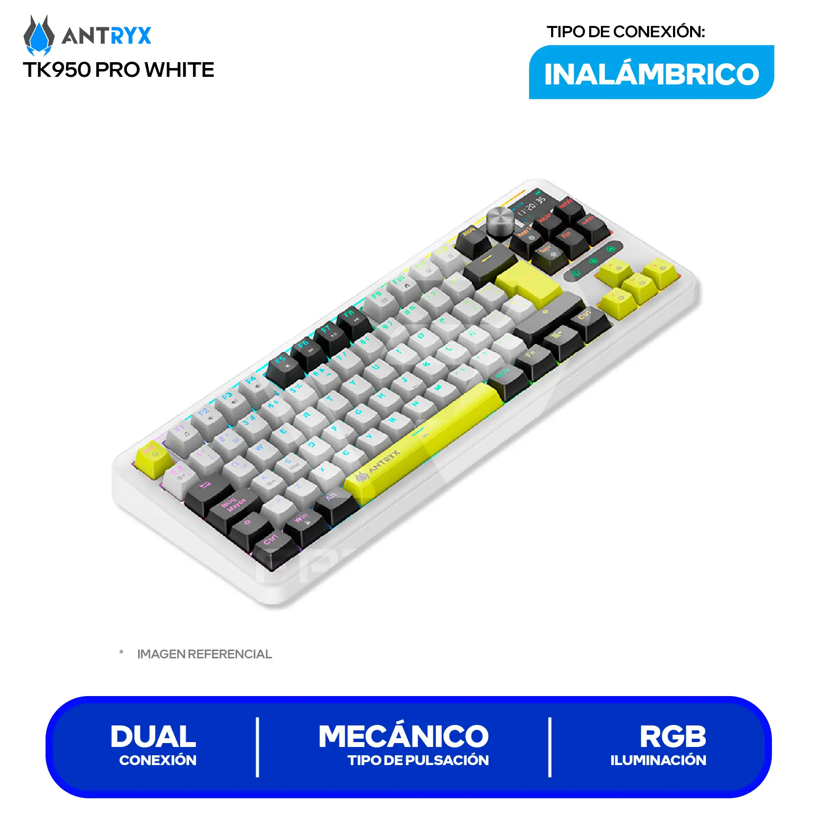Teclado Gamer Inalámbrico Antryx TK950 PRO WHITE ( ATK-950PWGRE-SP ) Switch Red, Mecánico