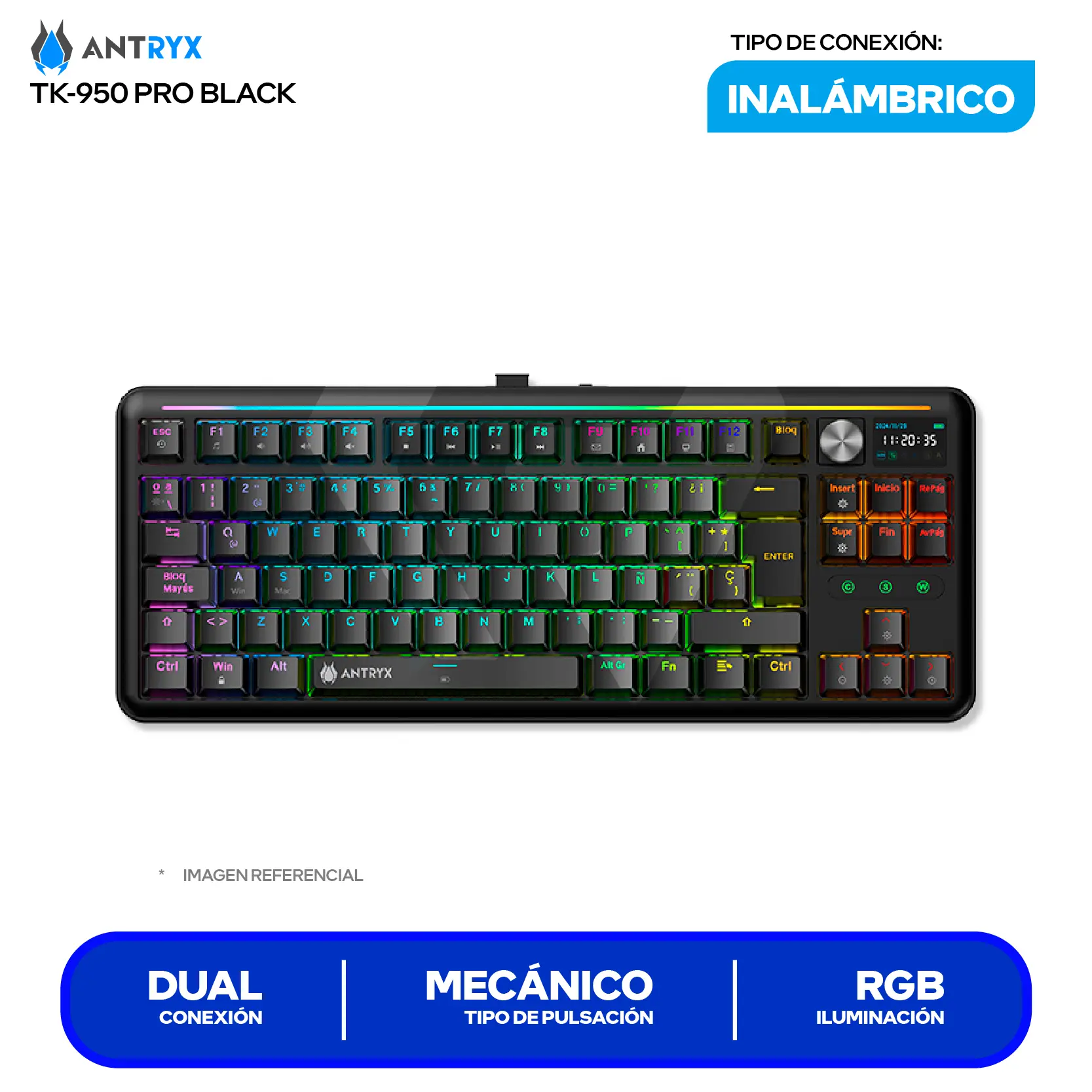 Teclado Gamer Inalámbrico Antryx TK950 PRO Black ( ATK-950PKGBL-SP ) Switch Blue, Mecánico