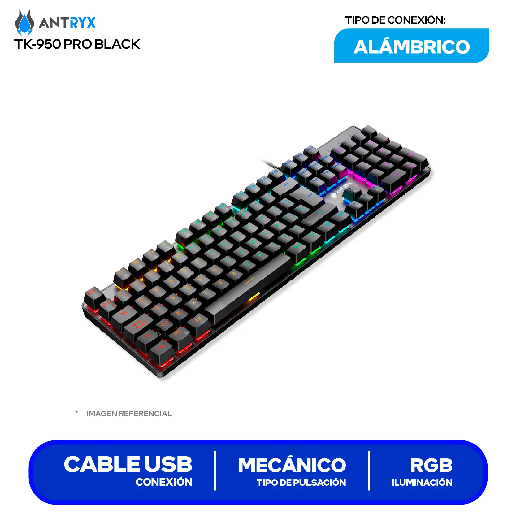 Teclado Gamer Antryx MK-760L Black ( AMK-760LKBL-SP ) Switch Blue, Mecánico RGB