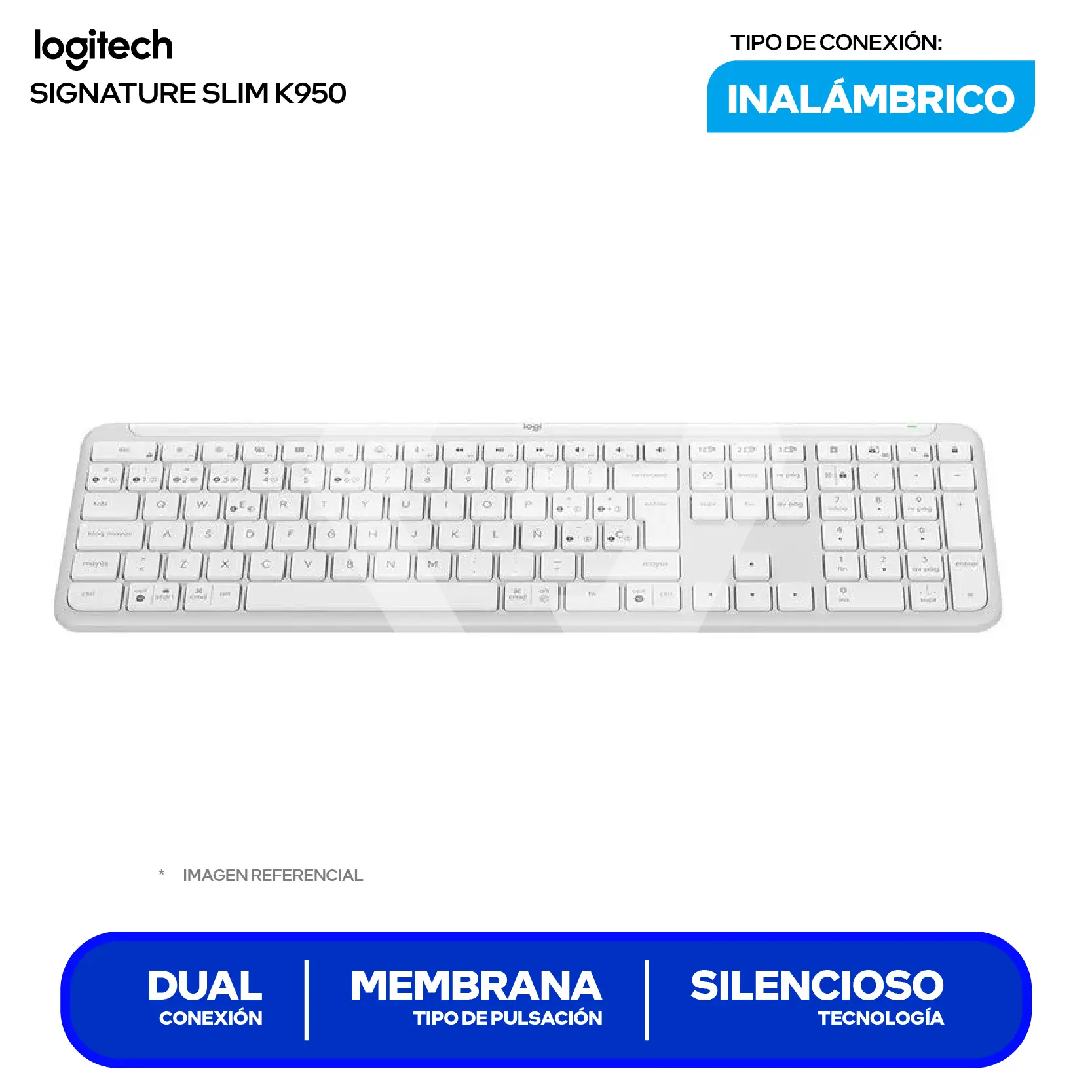 Teclado Inalámbrico Logitech Signature Slim K950 Blanco ( 920-012593 ) Membrana