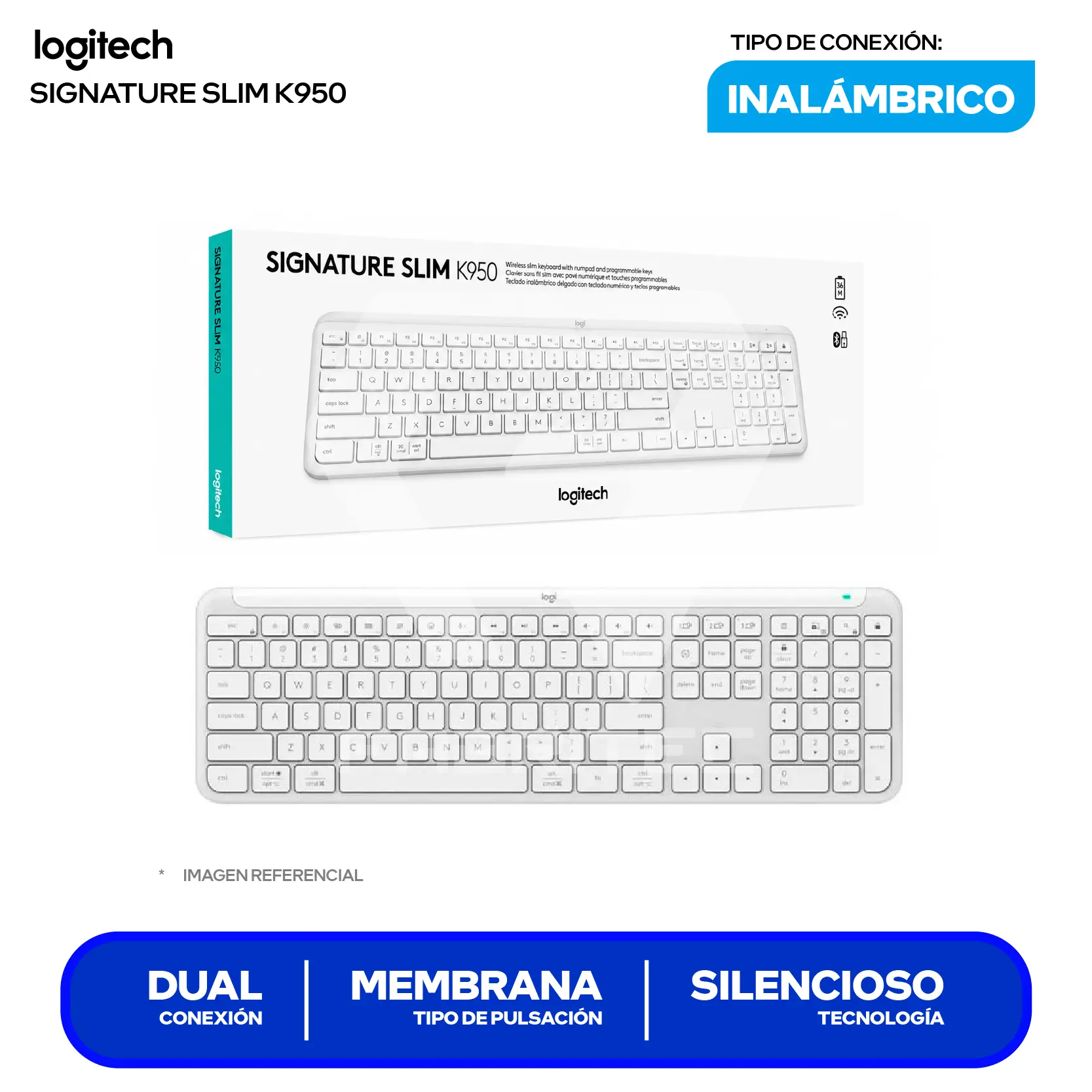 Teclado Inalámbrico Logitech Signature Slim K950 Blanco ( 920-012593 ) Membrana