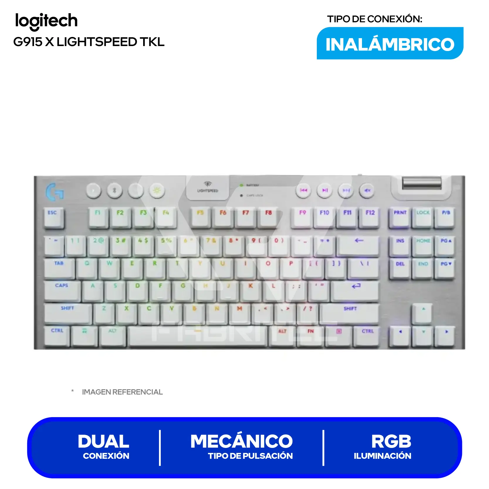 Teclado Inalámbrico Logitech G915 X Lightspeed TKL Blanco ( 920-012732 ) Mecánico RGB