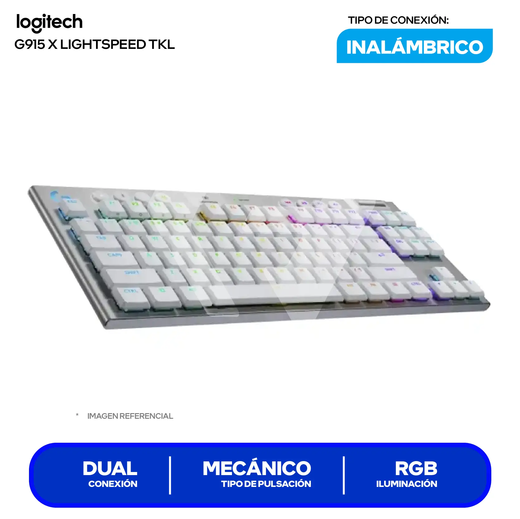 Teclado Inalámbrico Logitech G915 X Lightspeed TKL Blanco ( 920-012732 ) Mecánico RGB
