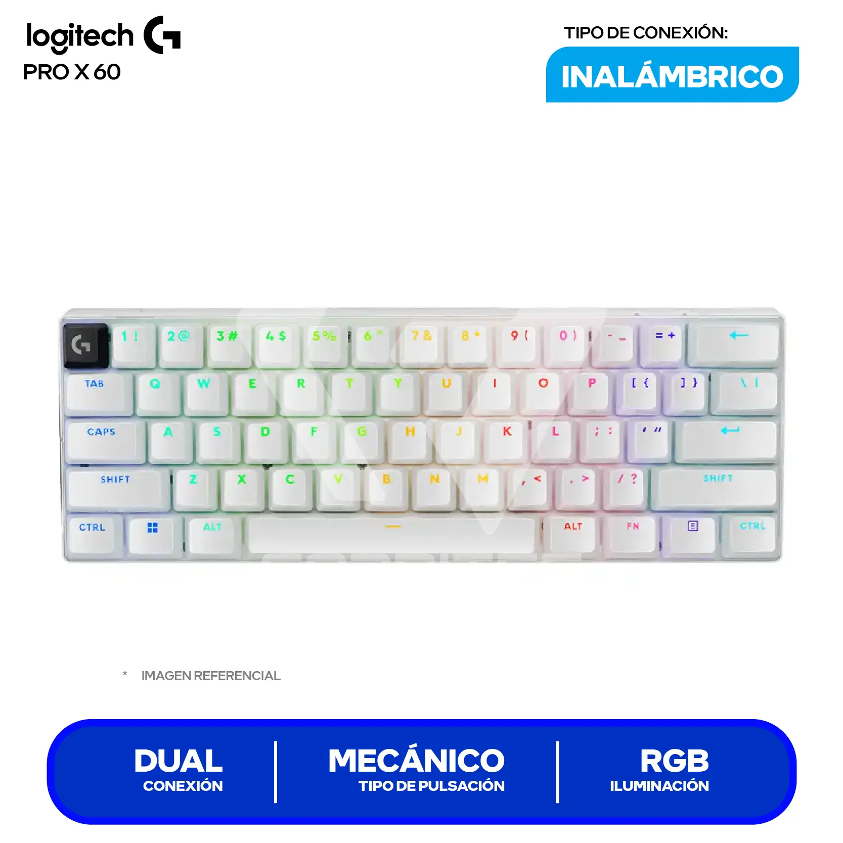 Teclado Inalámbrico Logitech PRO X 60 Lightspeed Blanco ( 920-011921 ) Mecánico