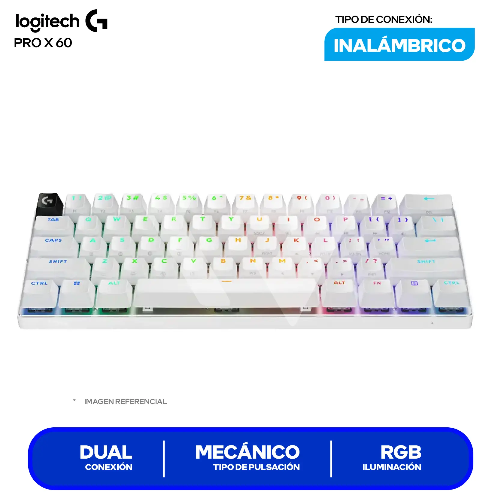 Teclado Inalámbrico Logitech PRO X 60 Lightspeed Blanco ( 920-011921 ) Mecánico