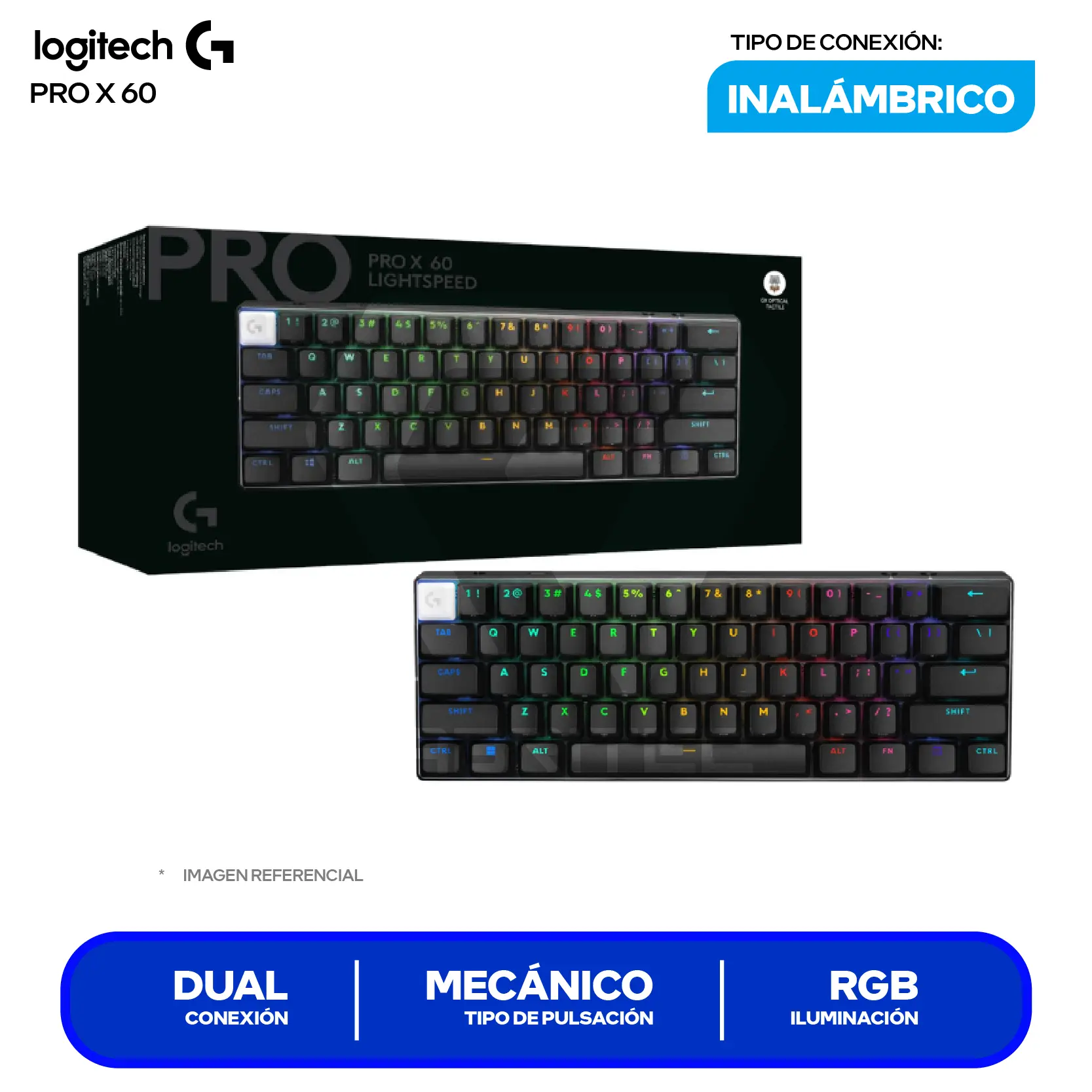 Teclado Inalámbrico Logitech PRO X 60 Lightspeed Negro ( 920-011902 ) Mecánico