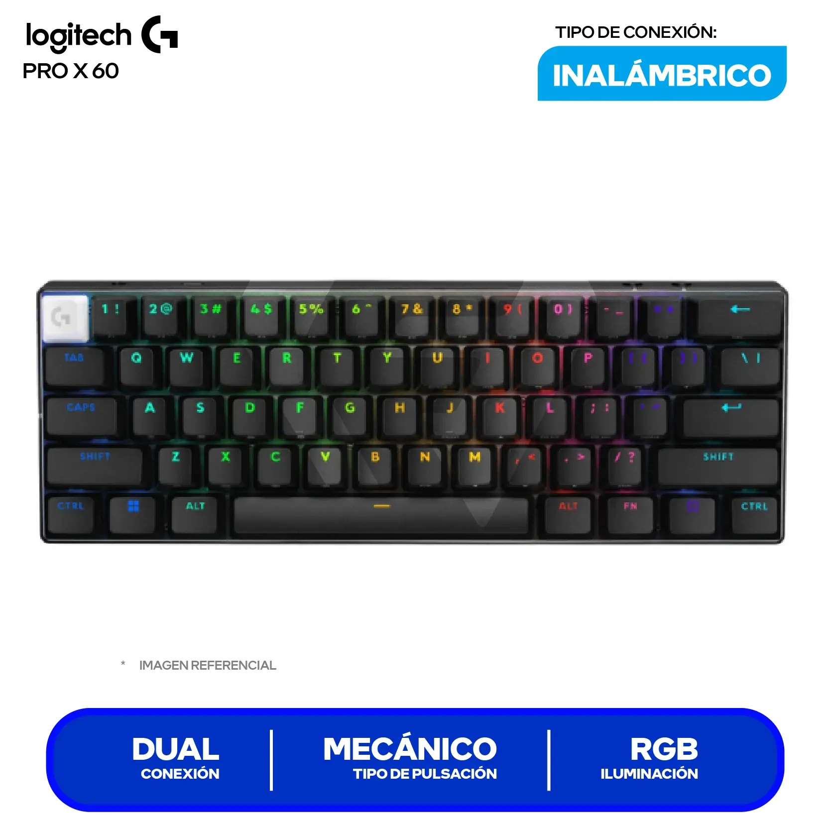 Teclado Inalámbrico Logitech PRO X 60 Lightspeed Negro ( 920-011902 ) Mecánico