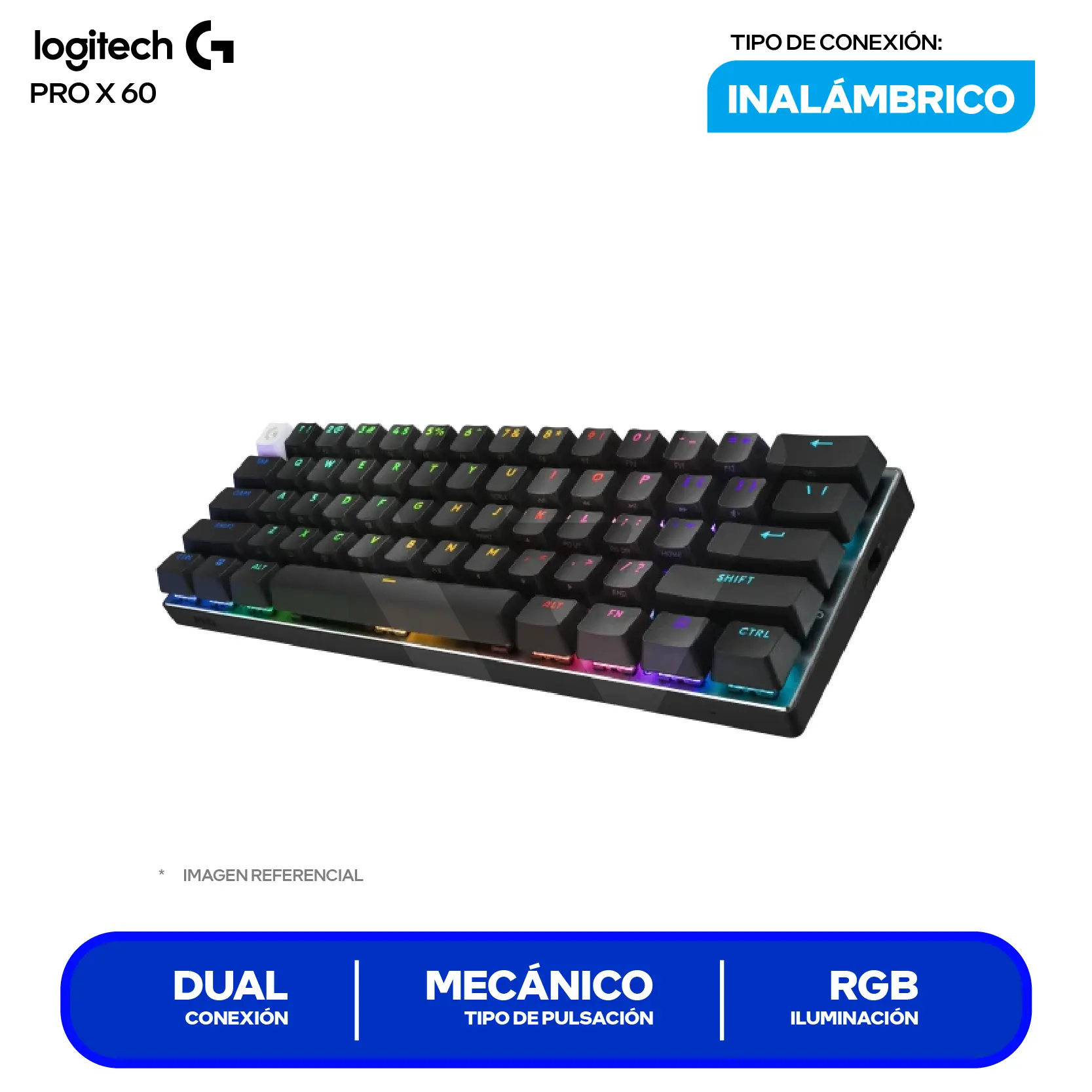 Teclado Inalámbrico Logitech PRO X 60 Lightspeed Negro ( 920-011902 ) Mecánico