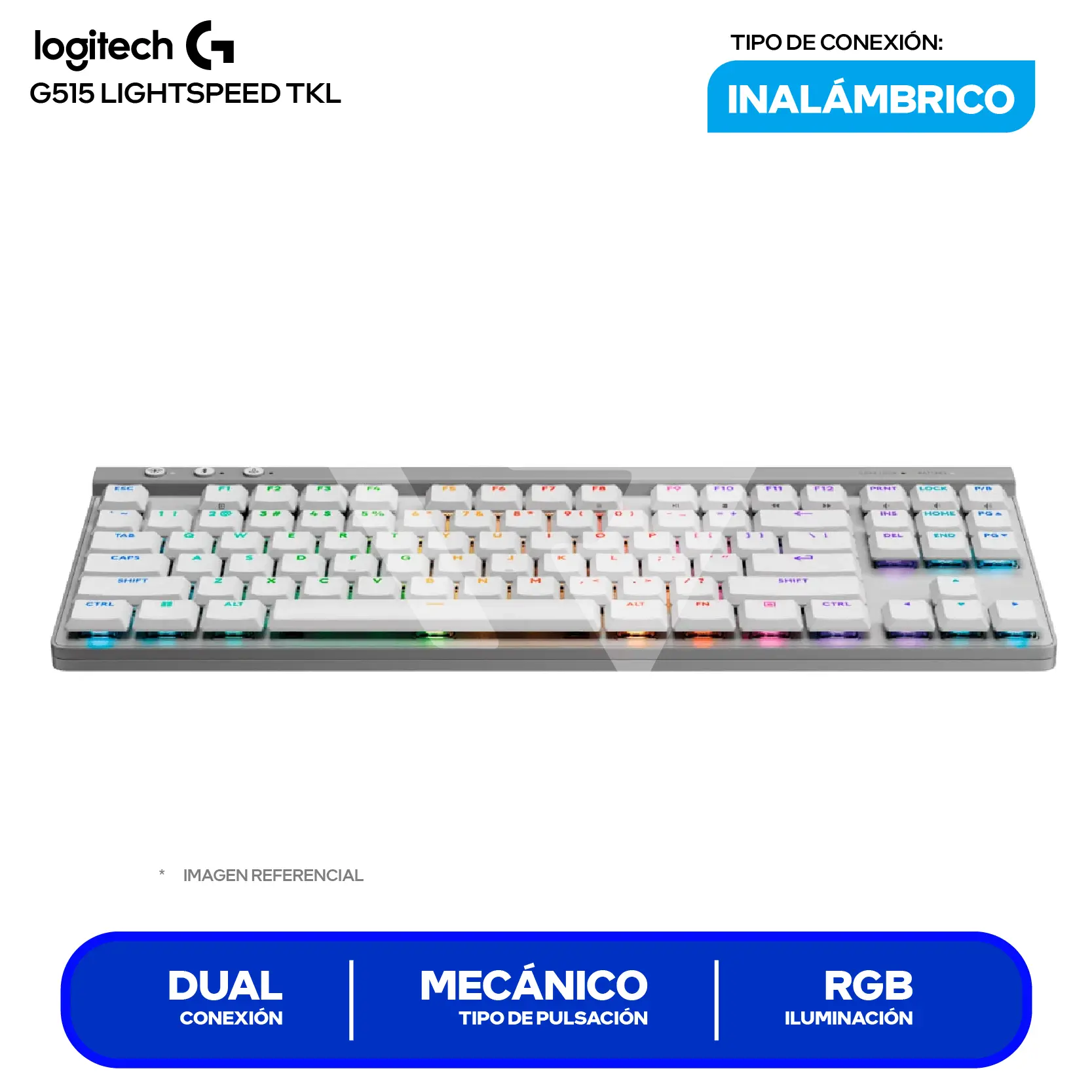 Teclado Gamer Inalámbrico Logitech G515 TKL Blanco ( 920-012535 ) Mecánico RGB