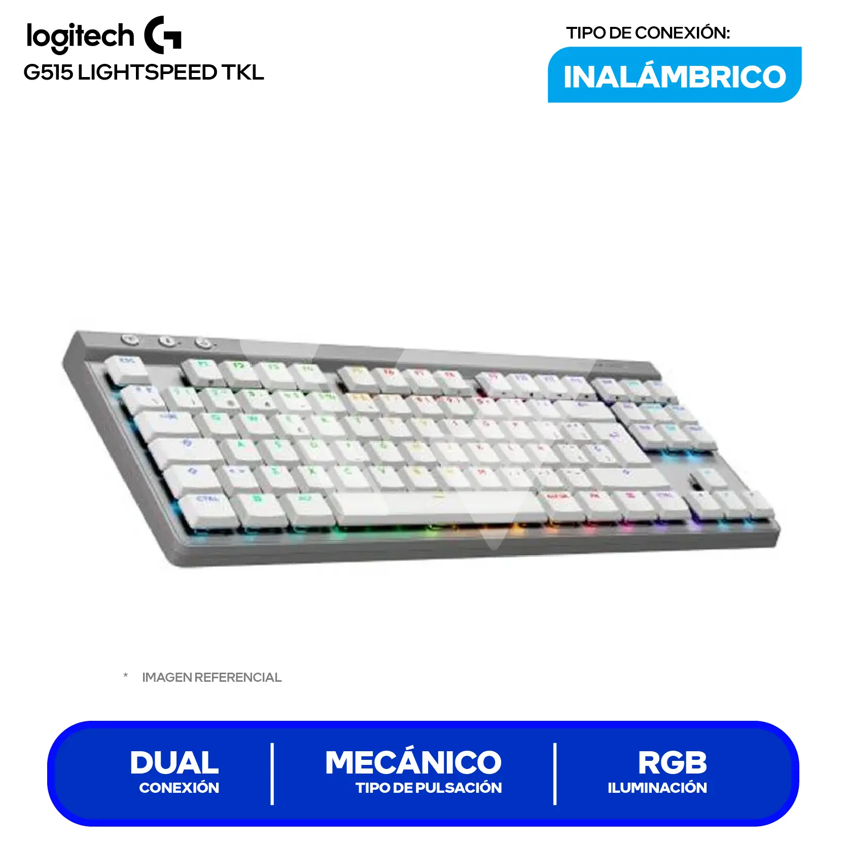 Teclado Gamer Inalámbrico Logitech G515 TKL Blanco ( 920-012535 ) Mecánico RGB