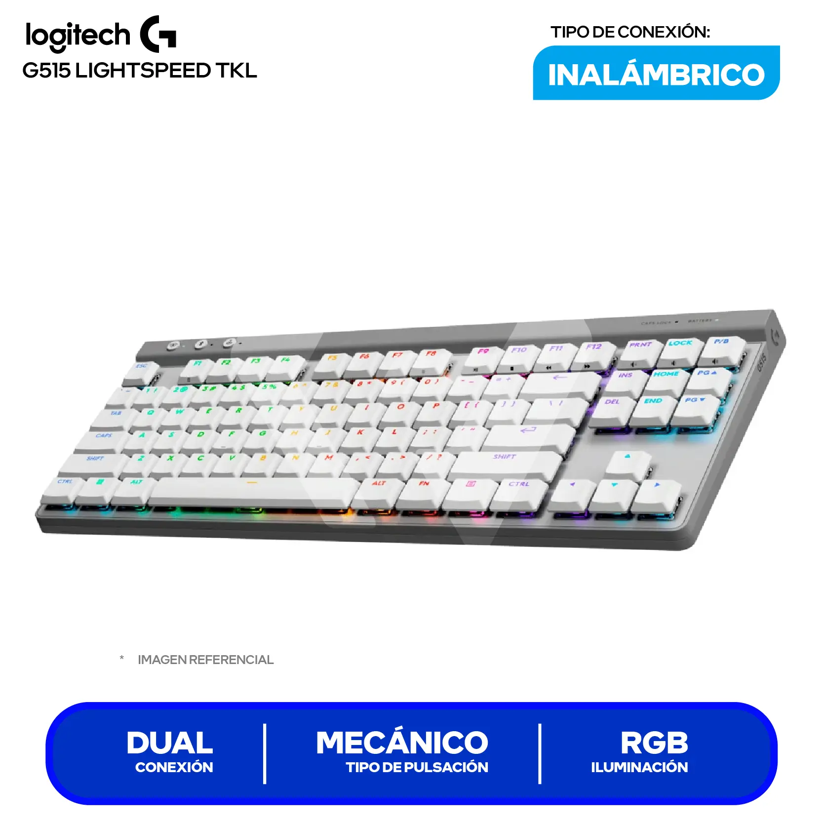 Teclado Gamer Inalámbrico Logitech G515 TKL Blanco ( 920-012535 ) Mecánico RGB