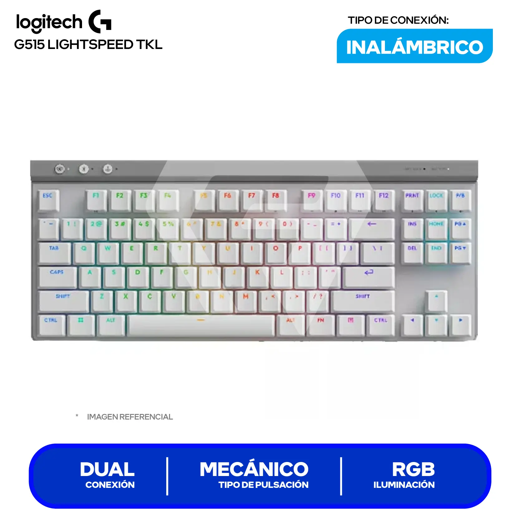 Teclado Gamer Inalámbrico Logitech G515 TKL Blanco ( 920-012535 ) Mecánico RGB