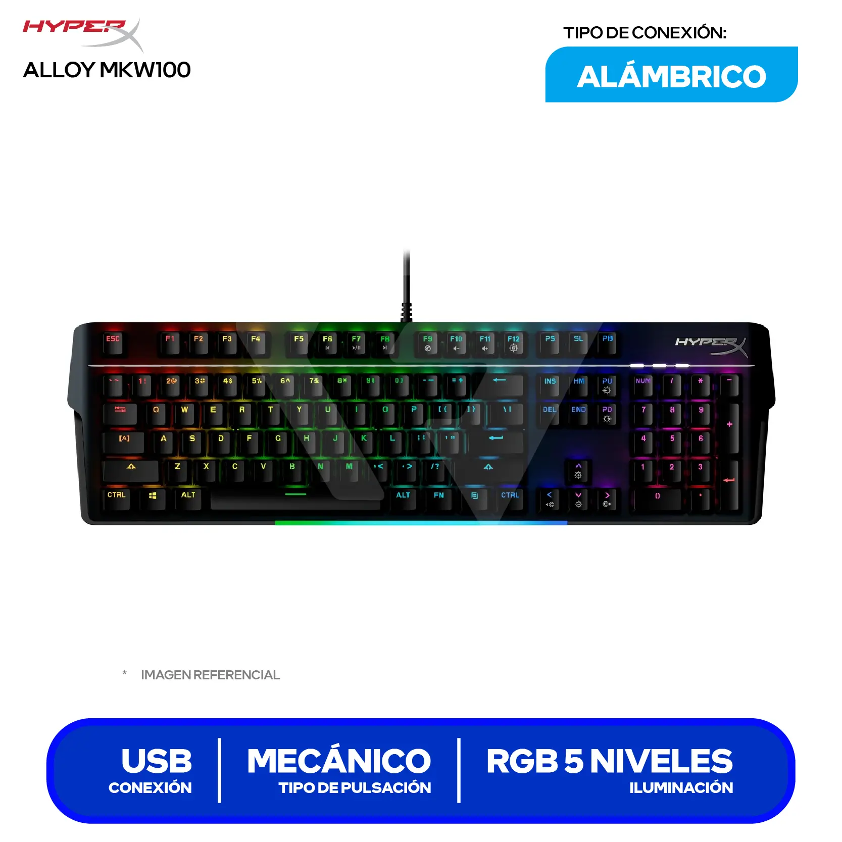 Teclado Gamer HyperX Alloy MKW100 (4P5E1AA#ABA) Mecánico, RGB, Switch Red, Inglés