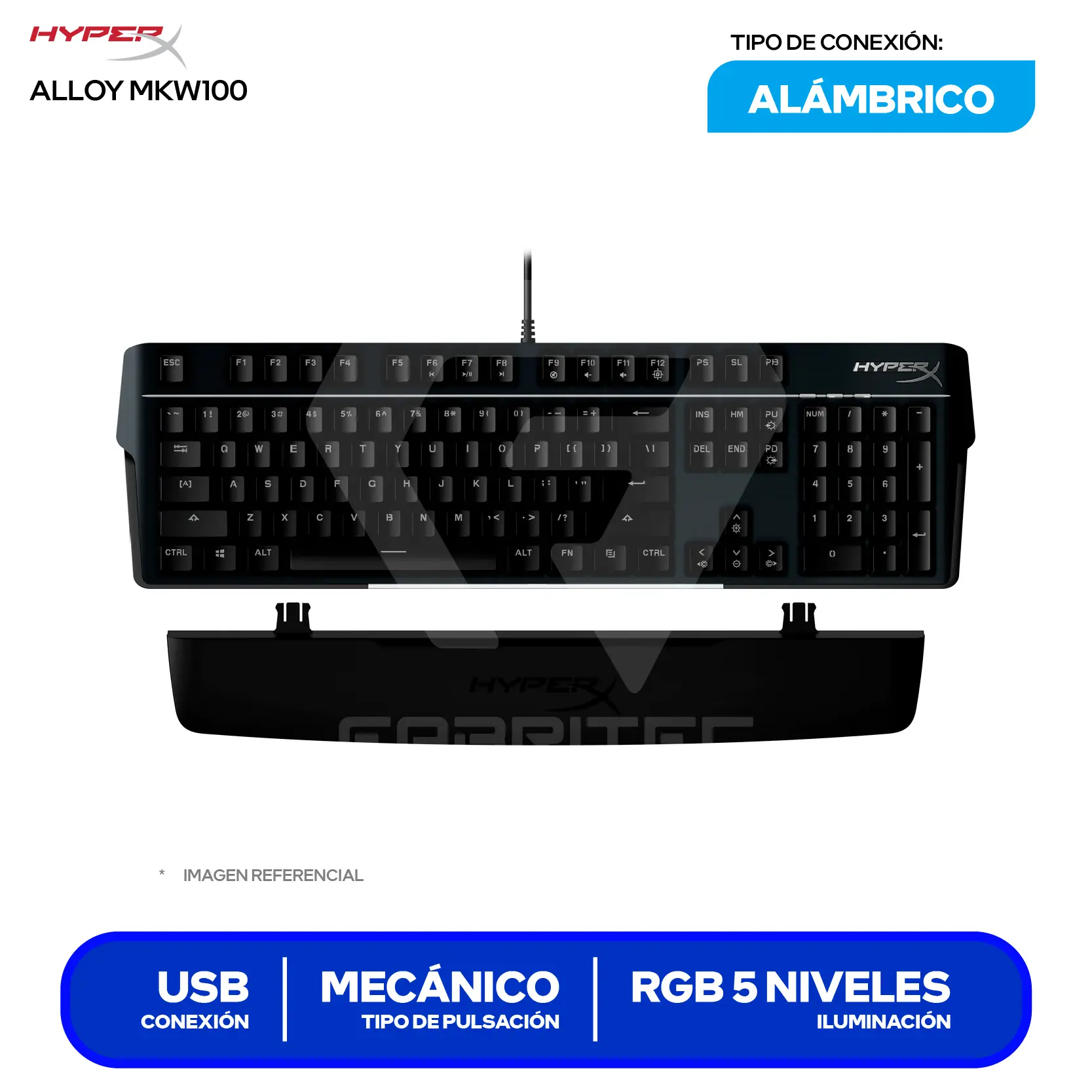 Teclado Gamer HyperX Alloy MKW100 (4P5E1AA#ABA) Mecánico, RGB, Switch Red, Inglés