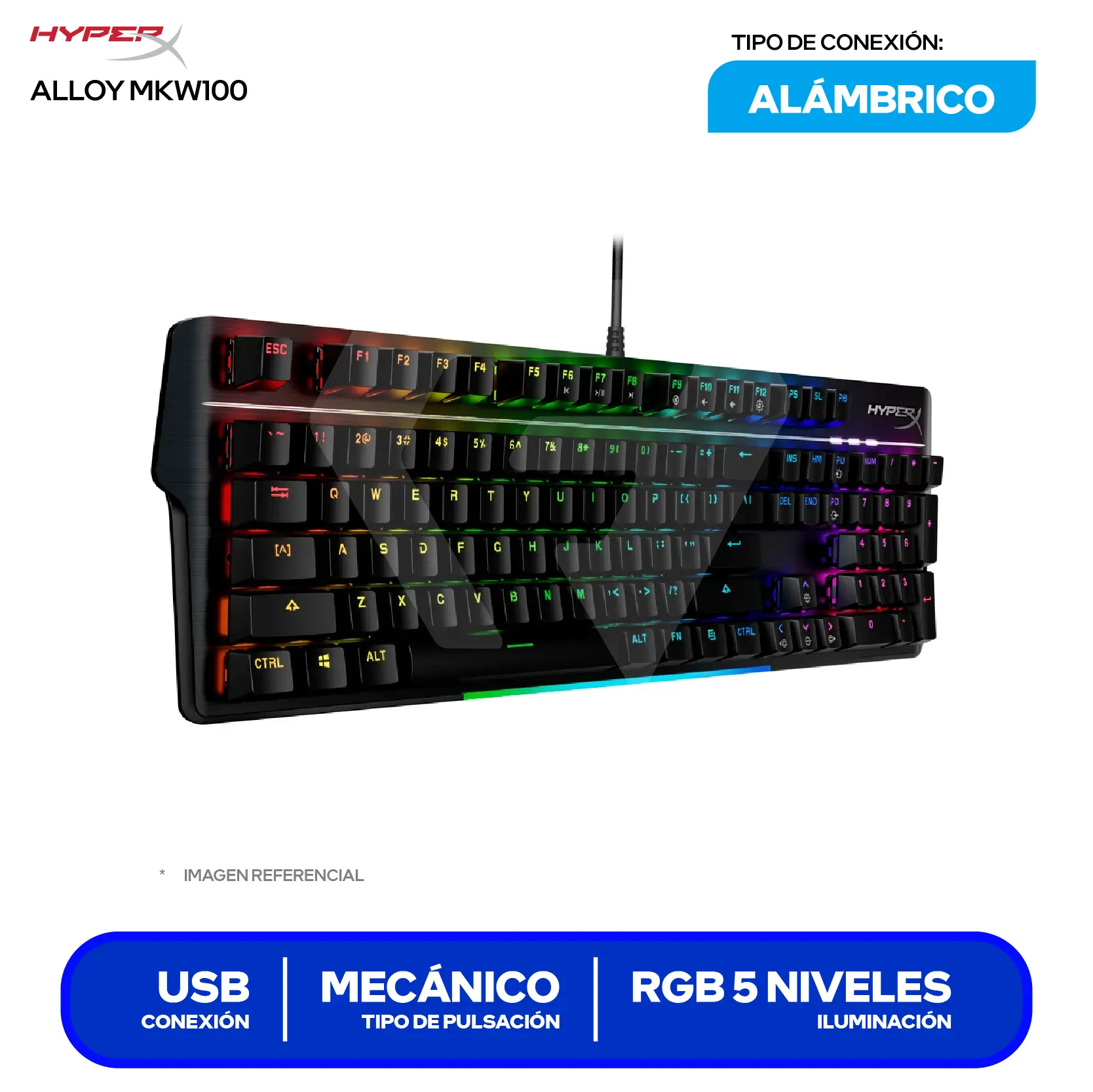 Teclado Gamer HyperX Alloy MKW100 (4P5E1AA#ABA) Mecánico, RGB, Switch Red, Inglés