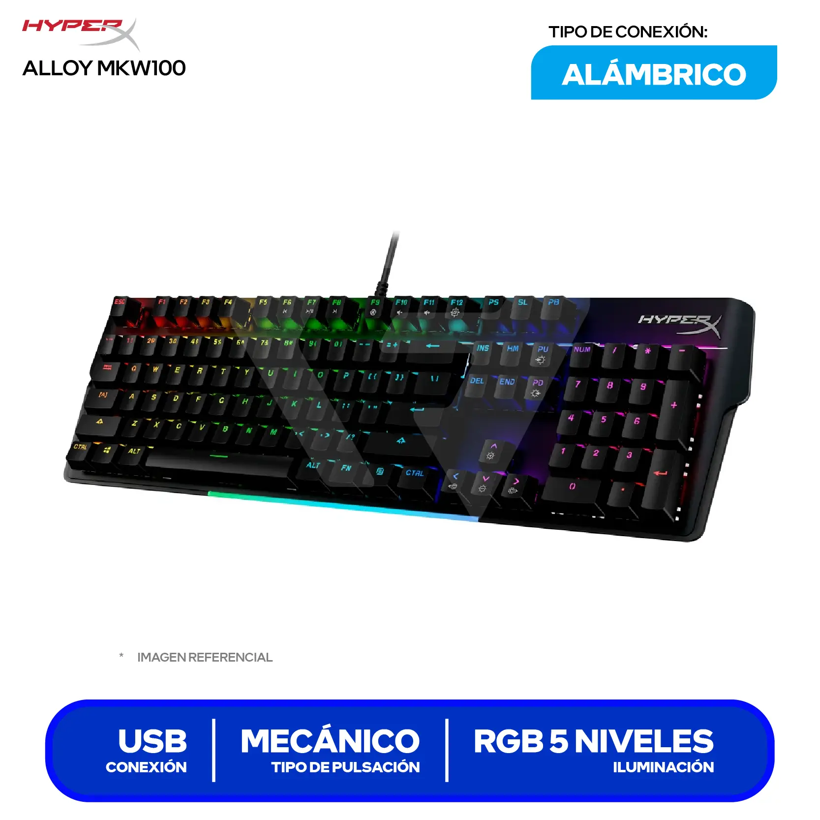 Teclado Gamer HyperX Alloy MKW100 (4P5E1AA#ABA) Mecánico, RGB, Switch Red, Inglés