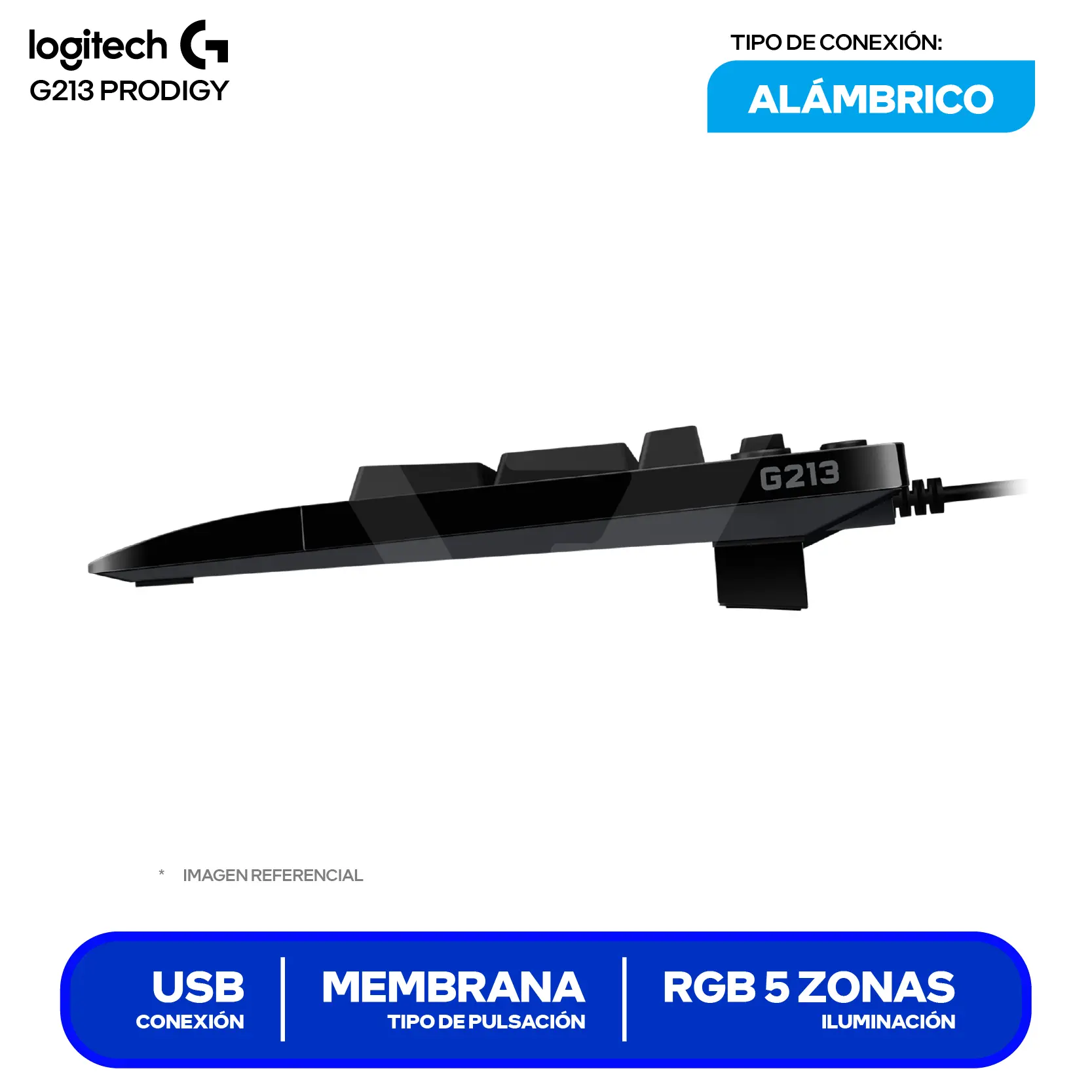 Teclado Gamer Logitech G213 Prodigy (920-008084) Membrana, RGB, Inglés