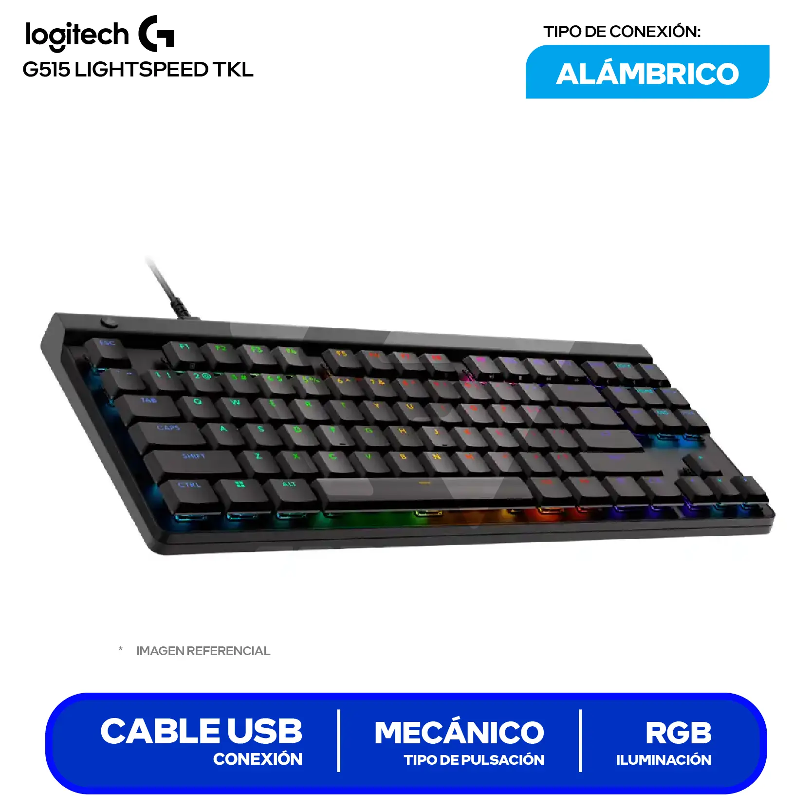 Teclado Alámbrico Logitech G515 TKL Lightspeed Negro ( 920-012868 ) Mecánico