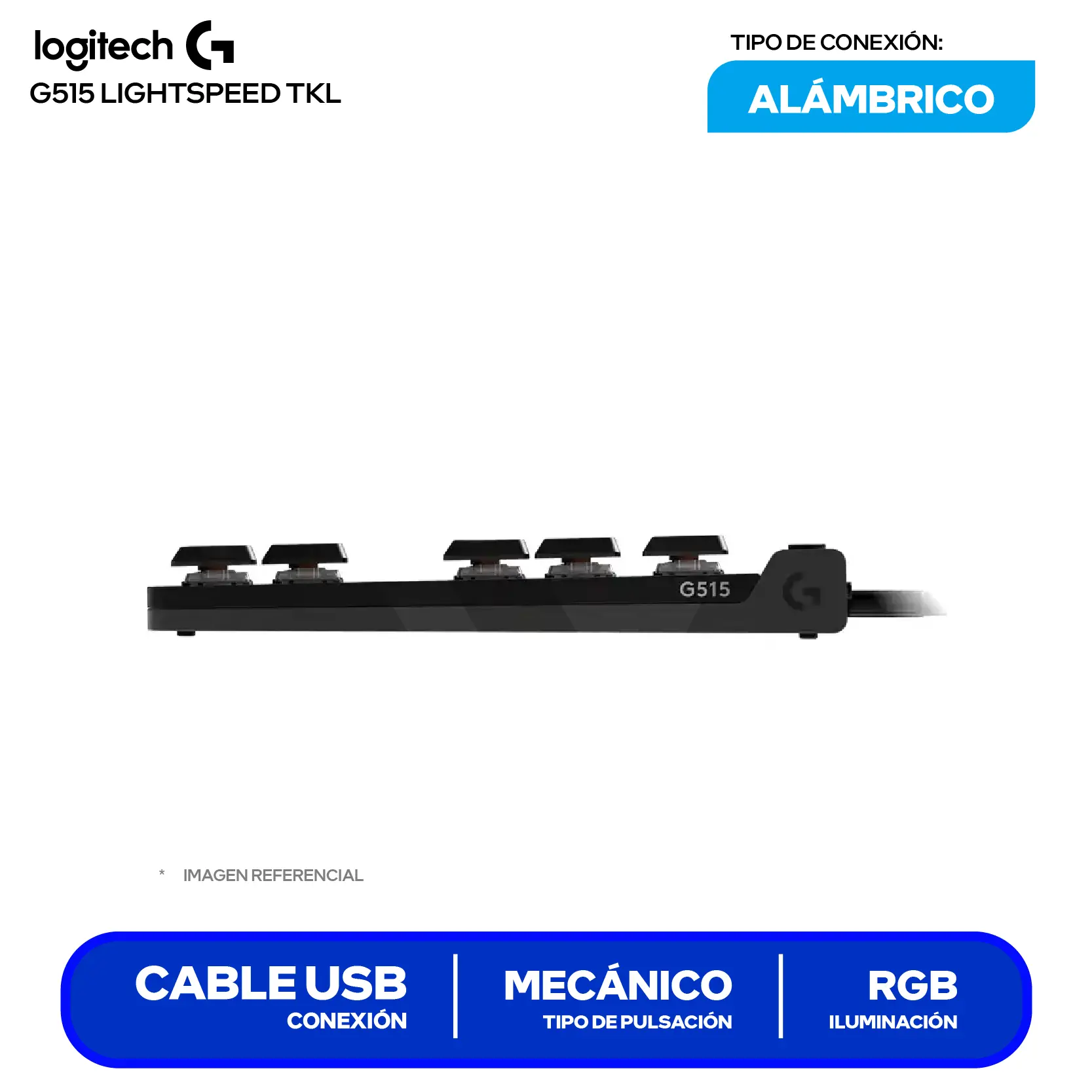 Teclado Alámbrico Logitech G515 TKL Lightspeed Negro ( 920-012868 ) Mecánico