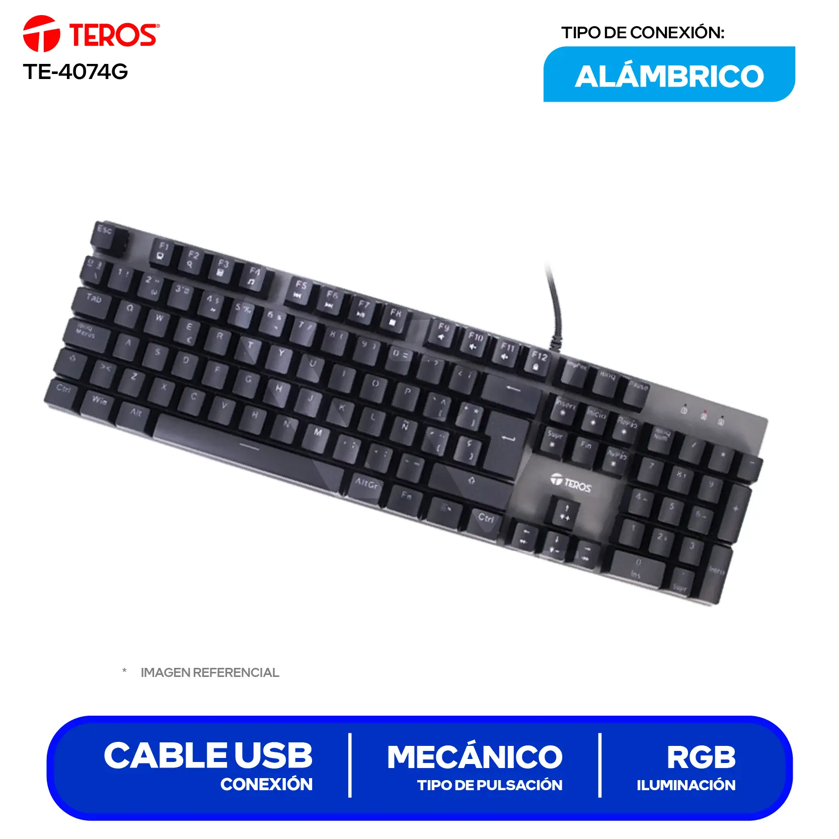 Teclado Gamer Teros Negro ( TE-4074G ) Mecánico RGB