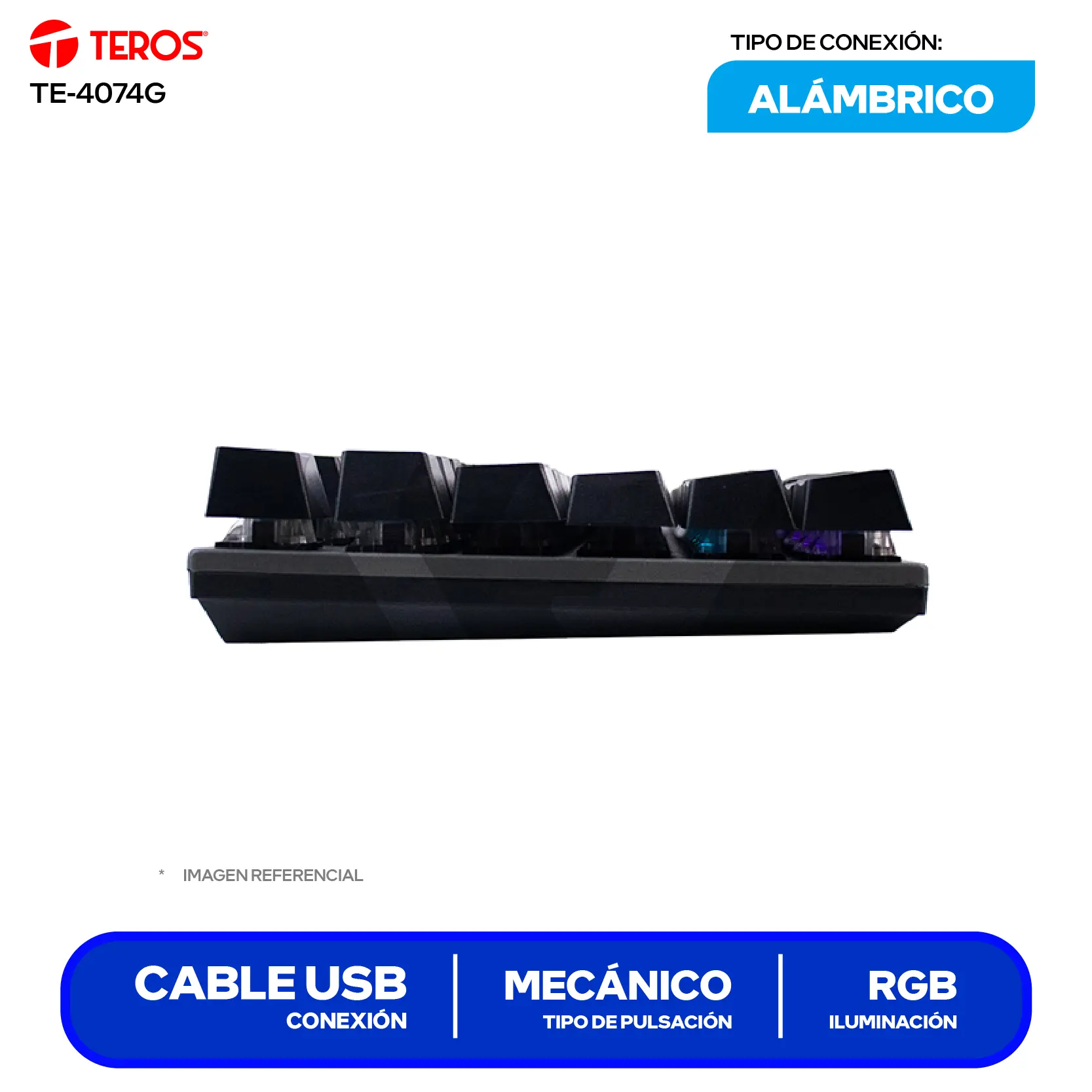 Teclado Gamer Teros Negro ( TE-4074G ) Mecánico RGB