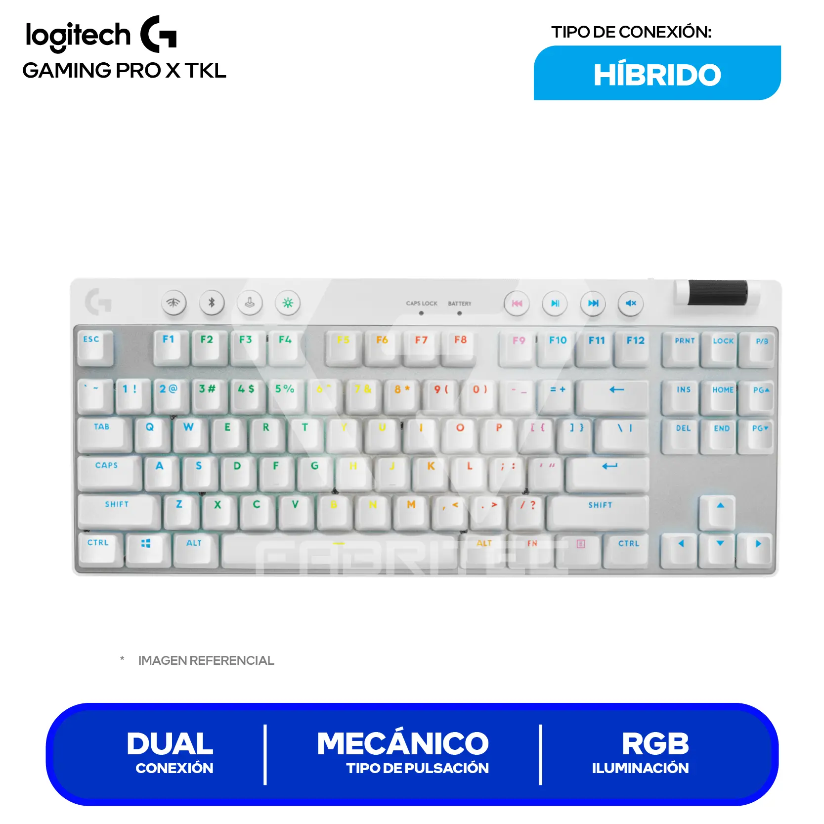 Teclado Gamer Inalámbrico Logitech  G PRO X TKL Lightspeed Blanco ( 920-012143 ) Mecánico RGB
