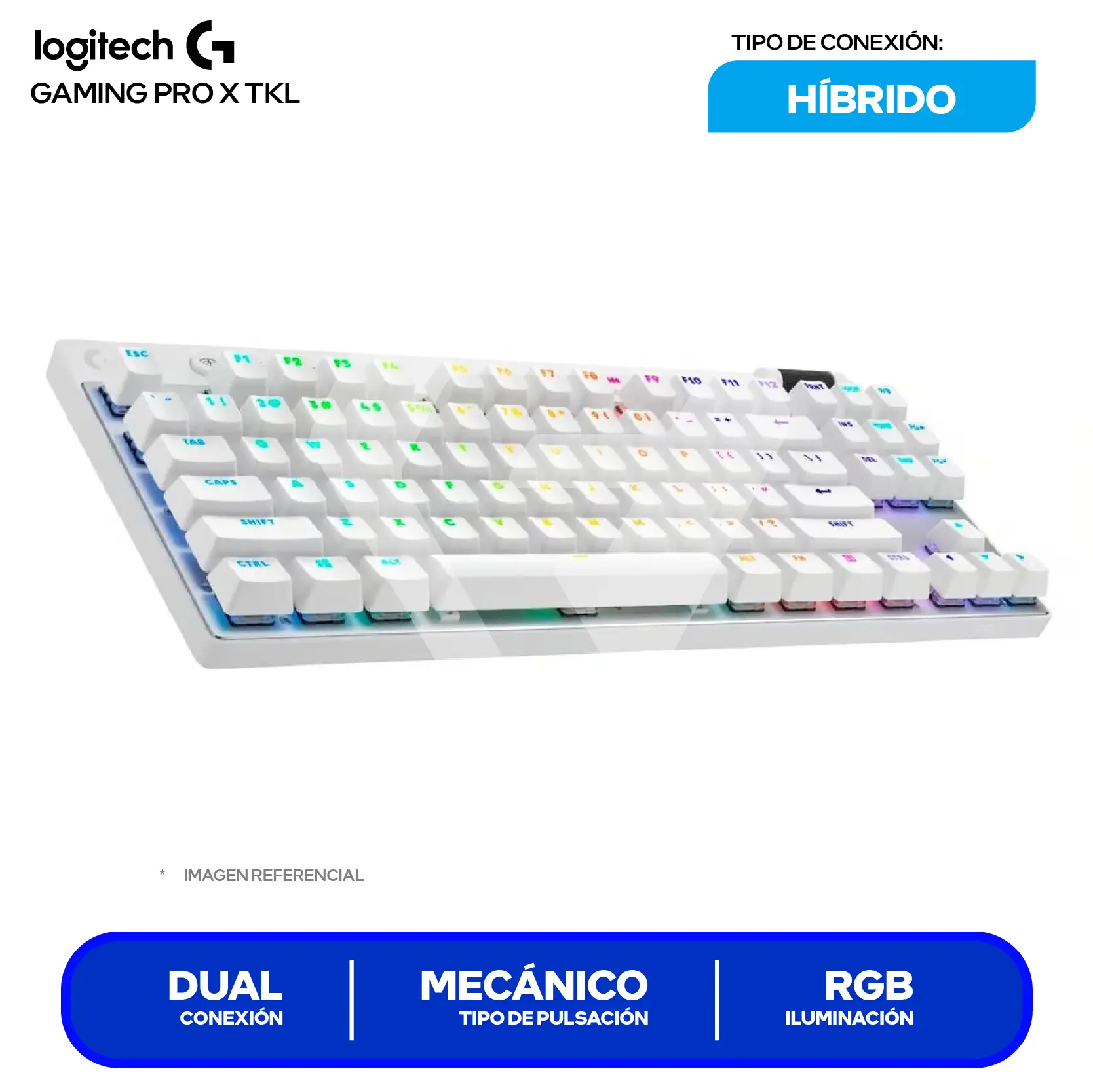 Teclado Gamer Inalámbrico Logitech  G PRO X TKL Lightspeed Blanco ( 920-012143 ) Mecánico RGB